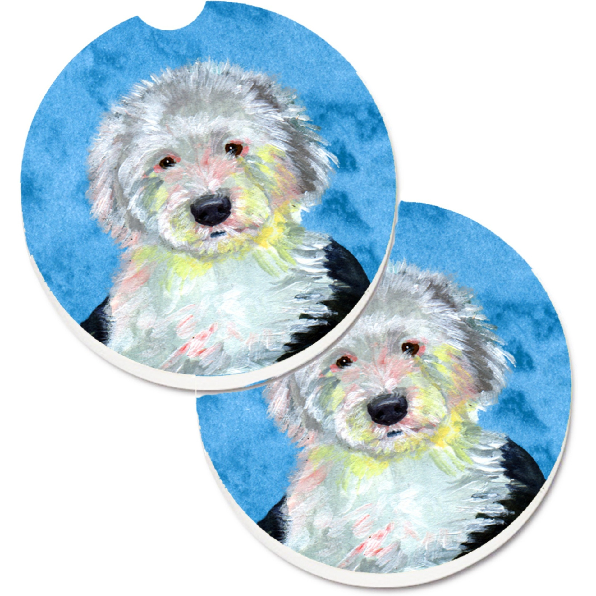 &quotCaroline's Treasures Blue Old English Sheepdog Set of 2 Cup Holder Car Coasters LH9396BUCARC, 2.56, Multicolor"