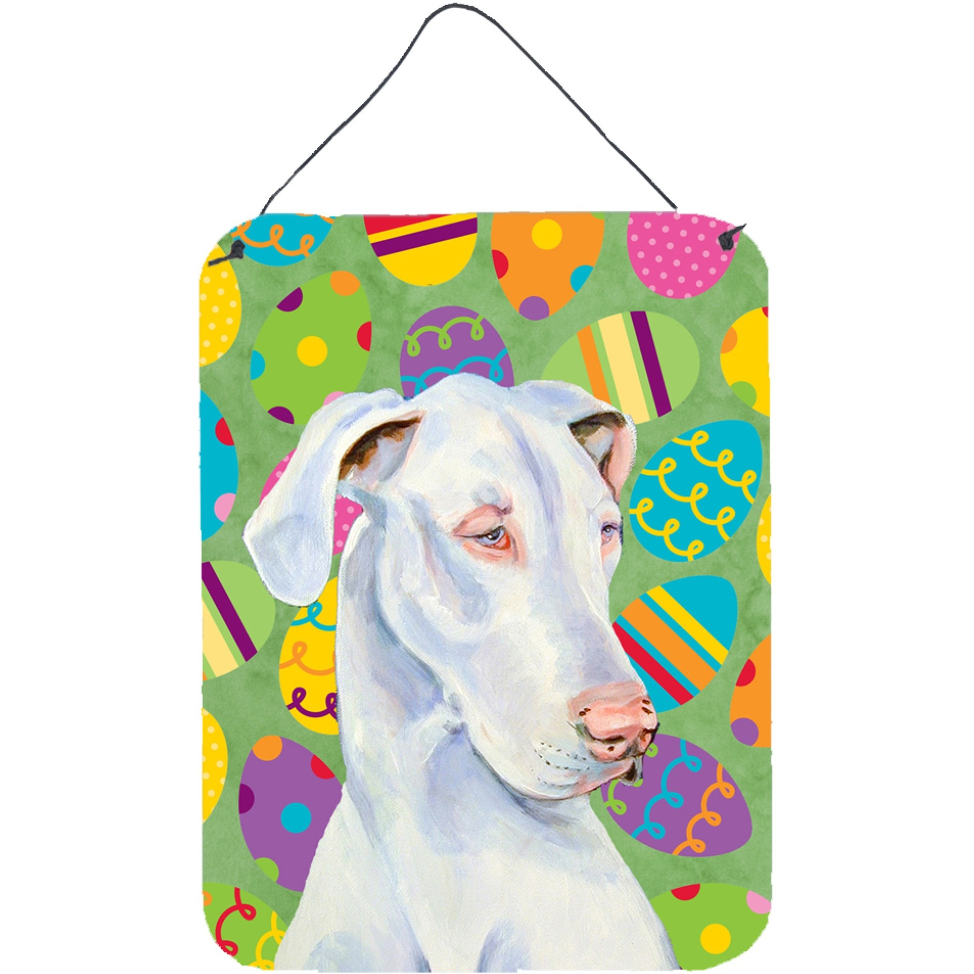 &quotCaroline's Treasures LH9401DS1216 Great Dane Easter Eggtravaganza Aluminium Metal Wall or Door Hanging Prints, 16"" x 12"", Multicolor"