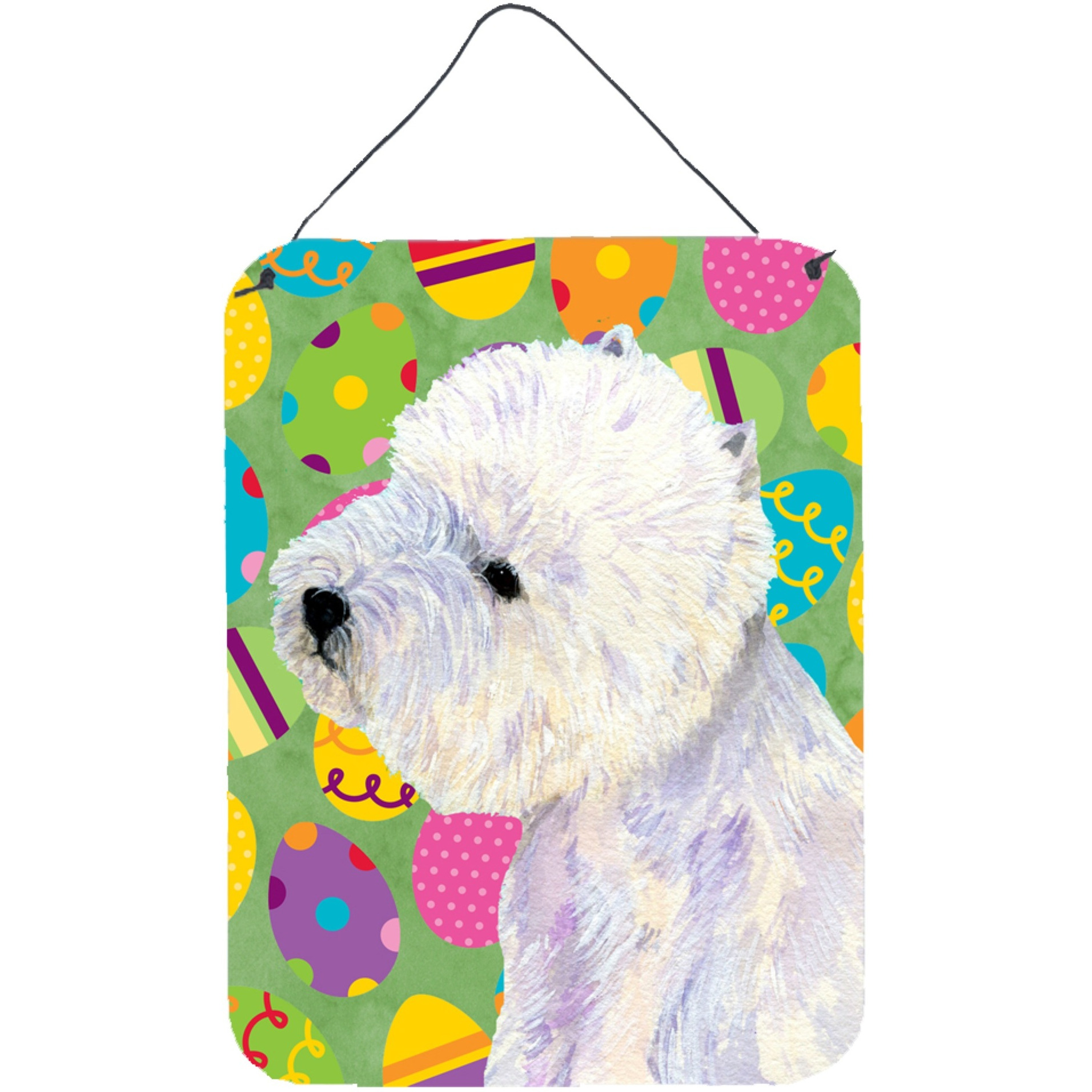 &quotCaroline's Treasures LH9405DS1216 Westie Easter Eggtravaganza Aluminium Metal Wall or Door Hanging Prints, 16"" x 12"", Multicolor"