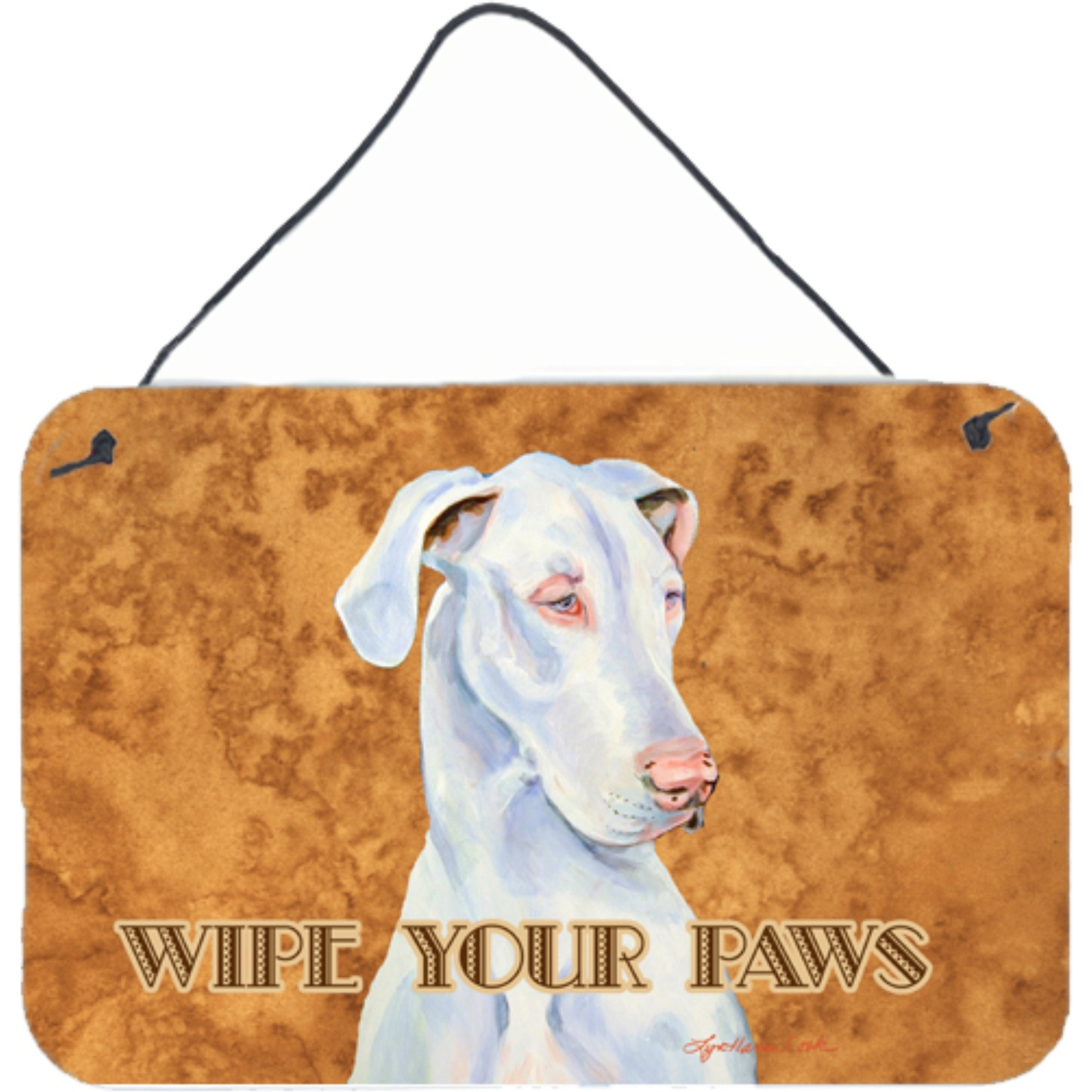 &quotCaroline's Treasures White Great Dane Wipe Your Paws Aluminum Metal Wall or Door Hanging Prints, 8 x 12"""