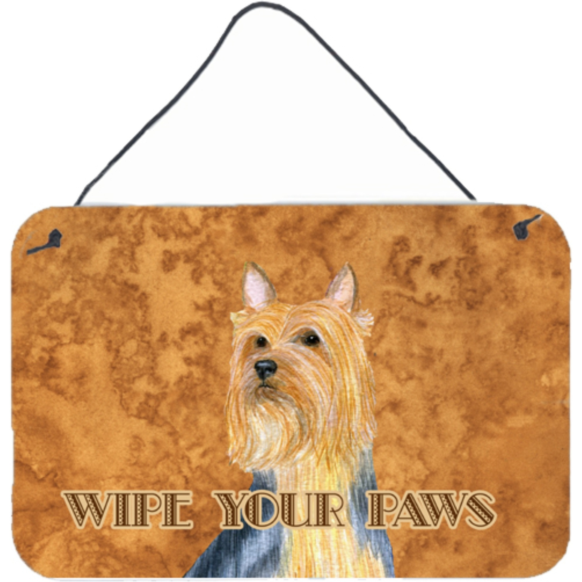 &quotCaroline's Treasures Silky Terrier Wipe Your Paws Aluminum Metal Wall or Door Hanging Prints, 8 x 12"""