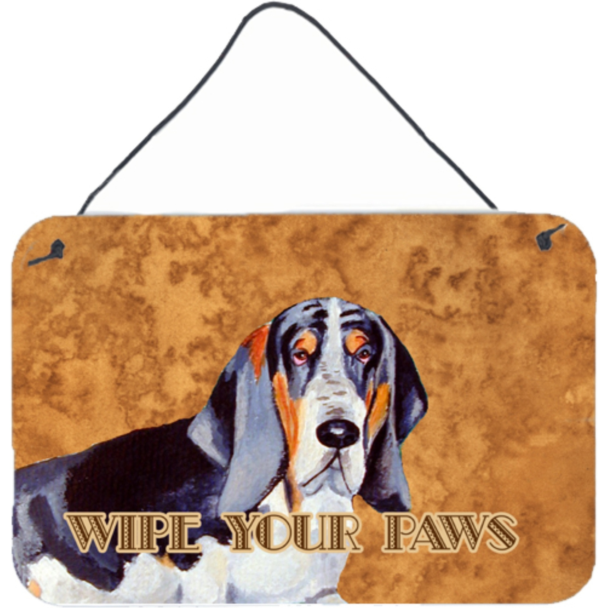 &quotCaroline's Treasures LH9448DS812 Basset Hound Wipe Your Paws Aluminum Metal Wall or Door Hanging Prints, 8 x 12"""