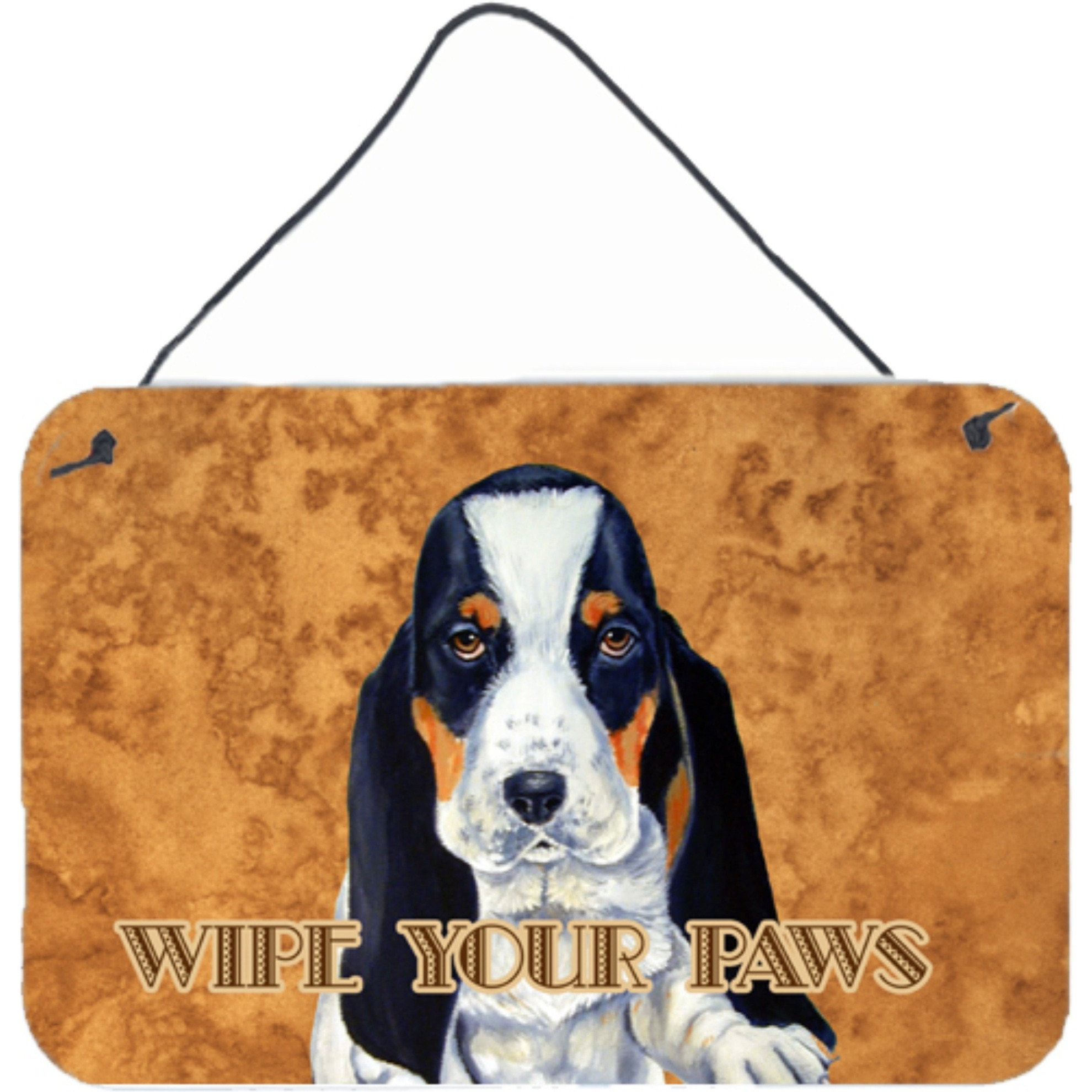 &quotCaroline's Treasures LH9450DS812 Basset Hound Wipe Your Paws Aluminum Metal Wall or Door Hanging Prints, 8 x 12"""