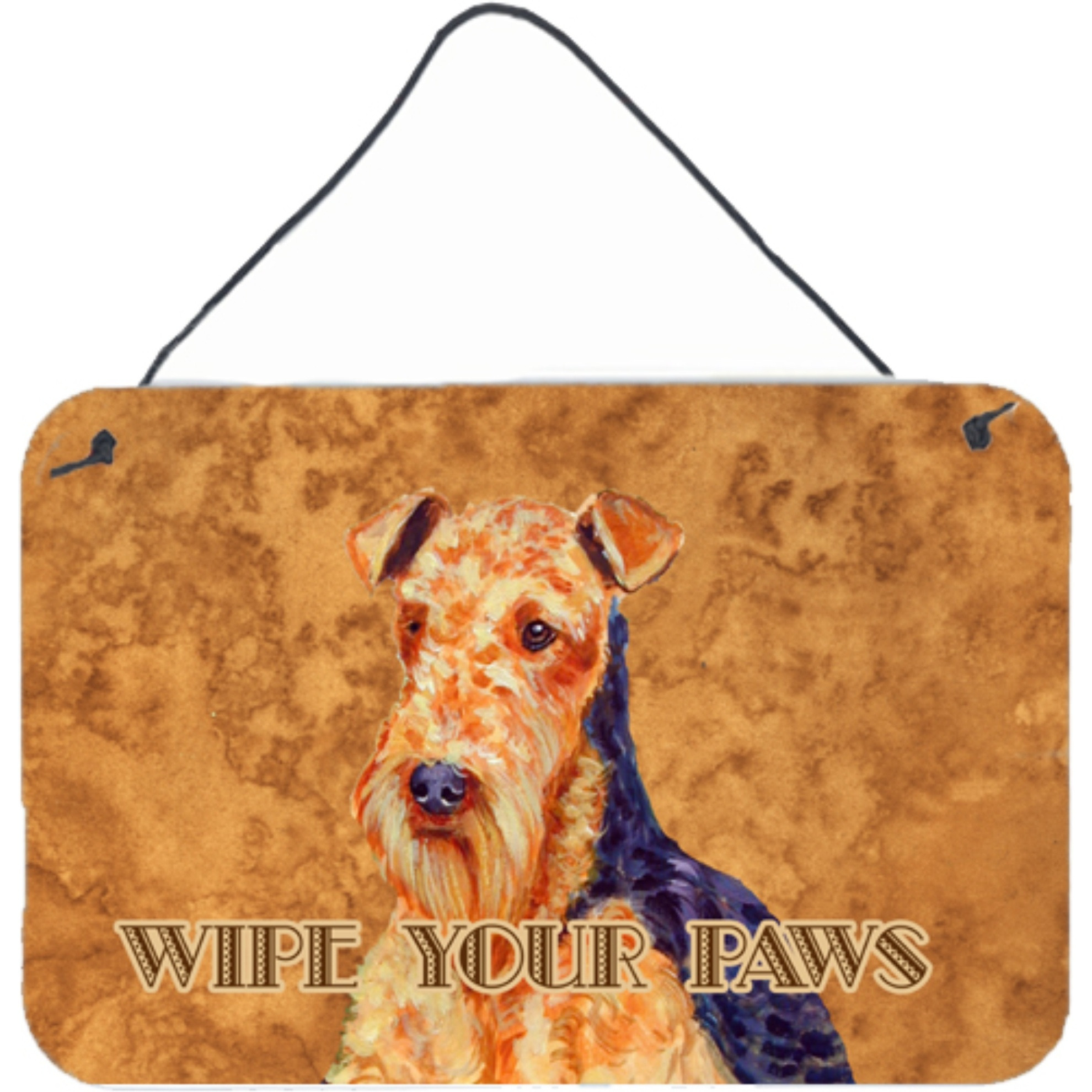 &quotCaroline's Treasures Airedale Wipe Your Paws Aluminum Metal Wall or Door Hanging Prints, 8 x 12"""