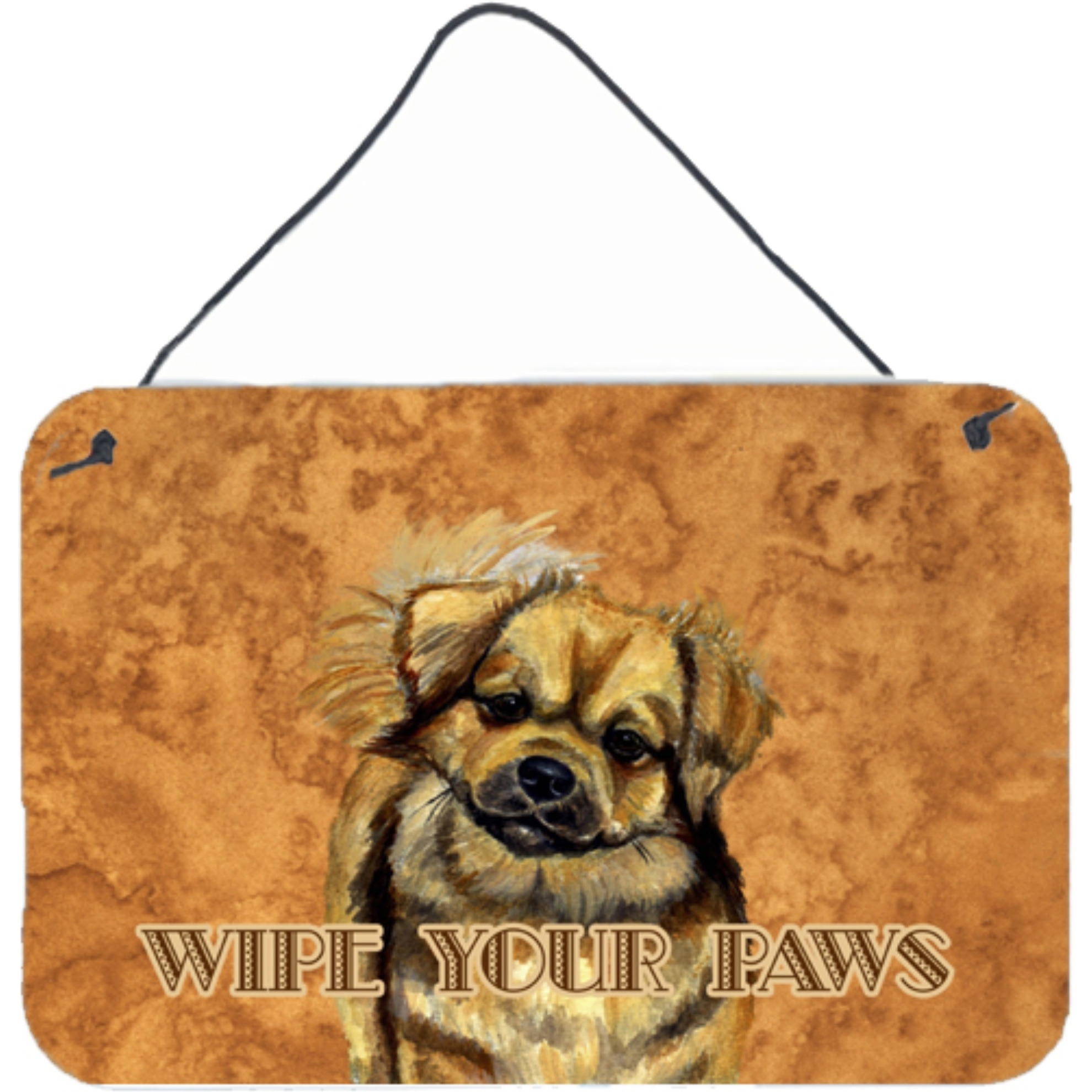 &quotCaroline's Treasures LH9458DS812 Tibetan Spaniel Wipe Your Paws Aluminum Metal Wall or Door Hanging Prints, 8 x 12"""
