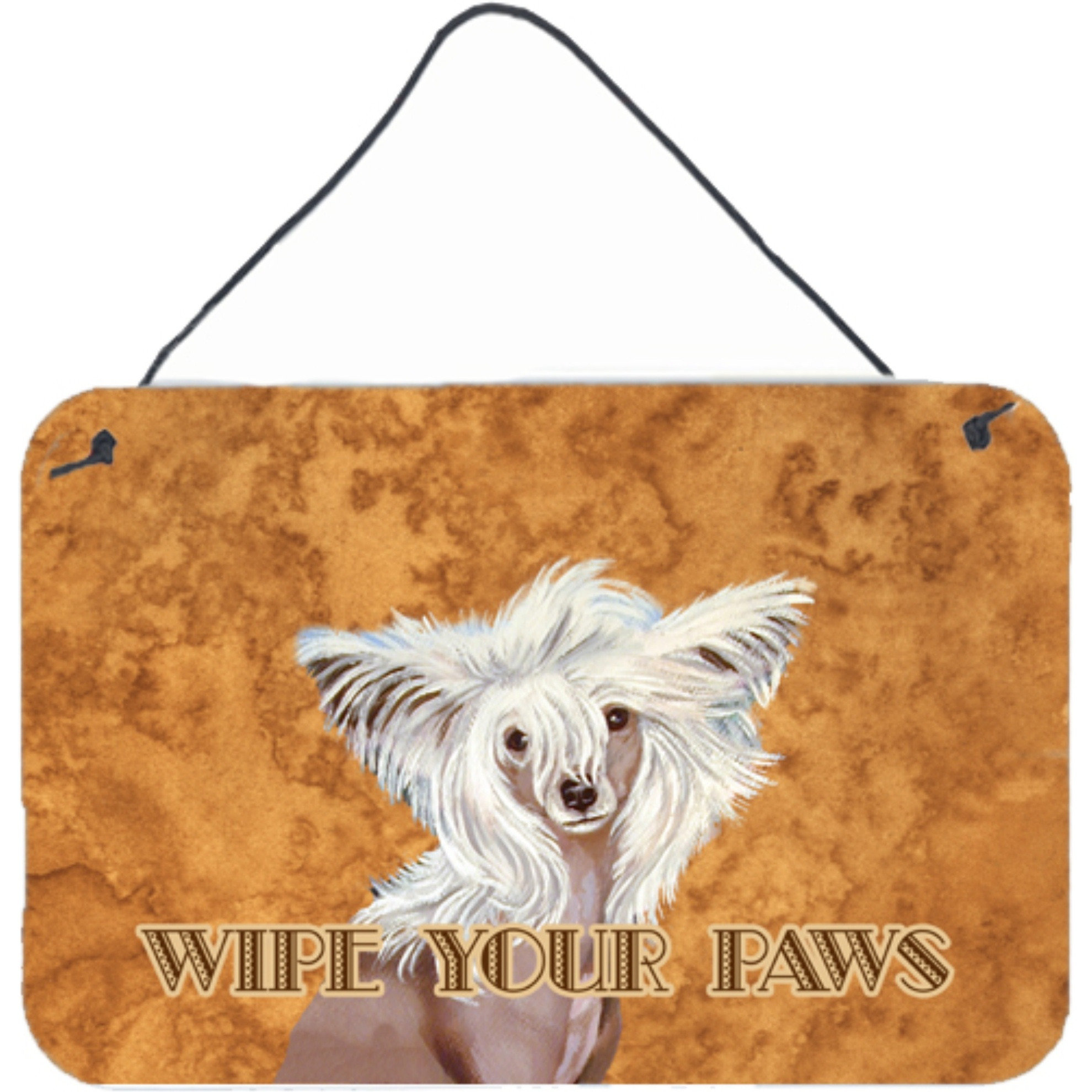 &quotCaroline's Treasures Chinese Crested Wipe Your Paws Aluminum Metal Wall or Door Hanging Prints, 8 x 12"""