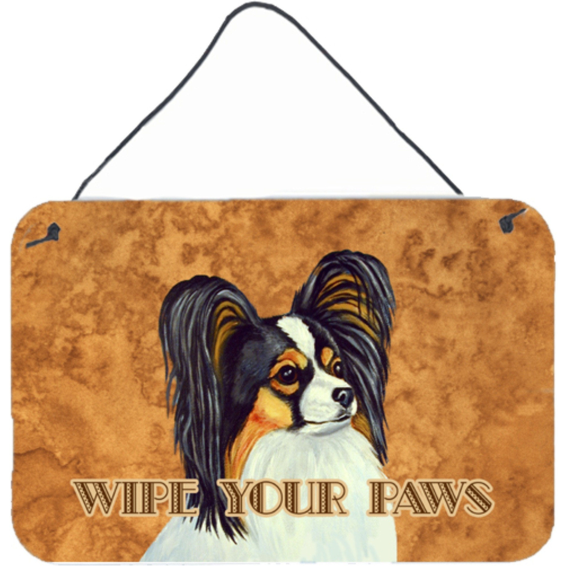 &quotCaroline's Treasures Papillion Wipe Your Paws Aluminum Metal Wall or Door Hanging Prints, 8 x 12"""