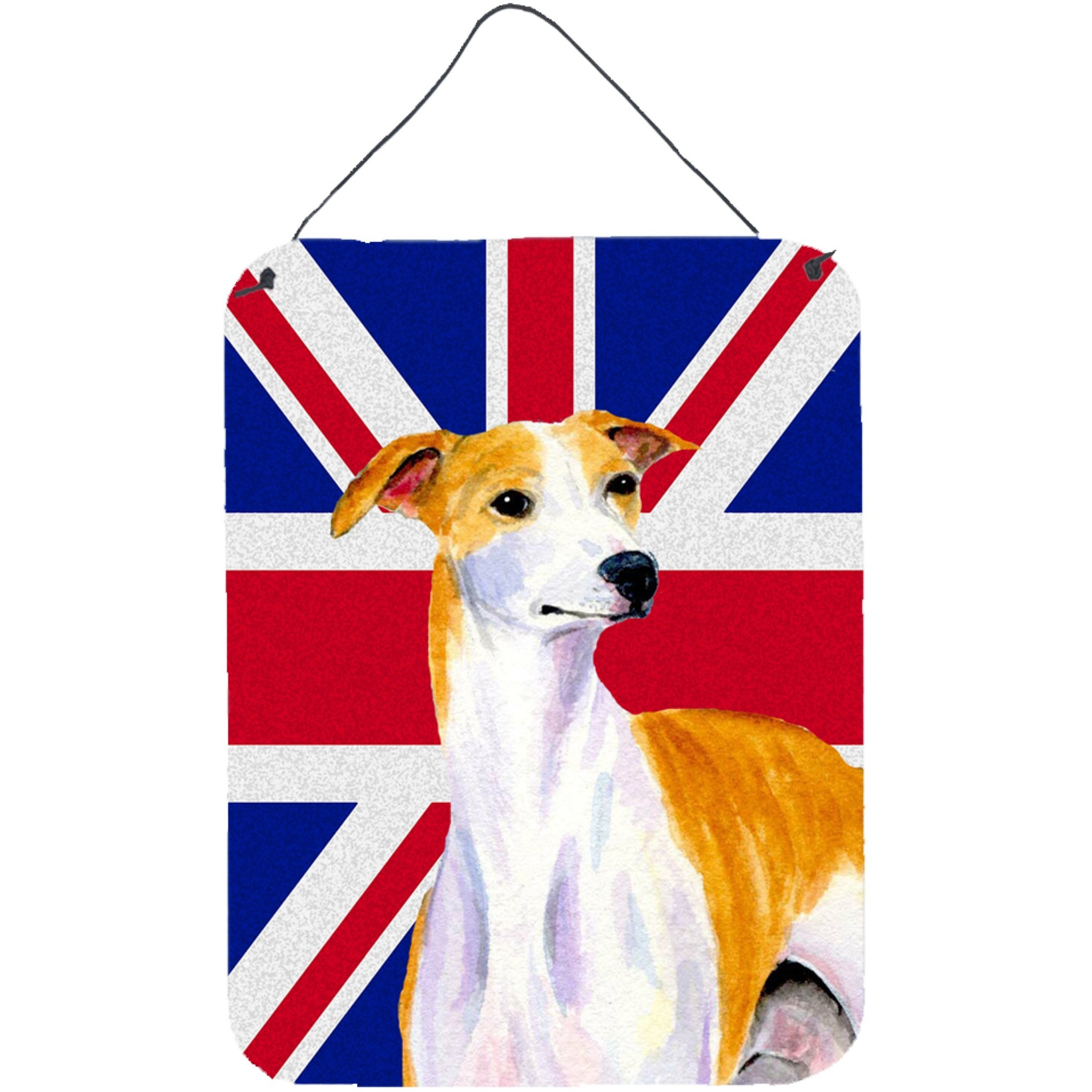 &quotCaroline's Treasures Whippet with English Union Jack British Flag Wall or Door Hanging Prints, 16"" x 12"""
