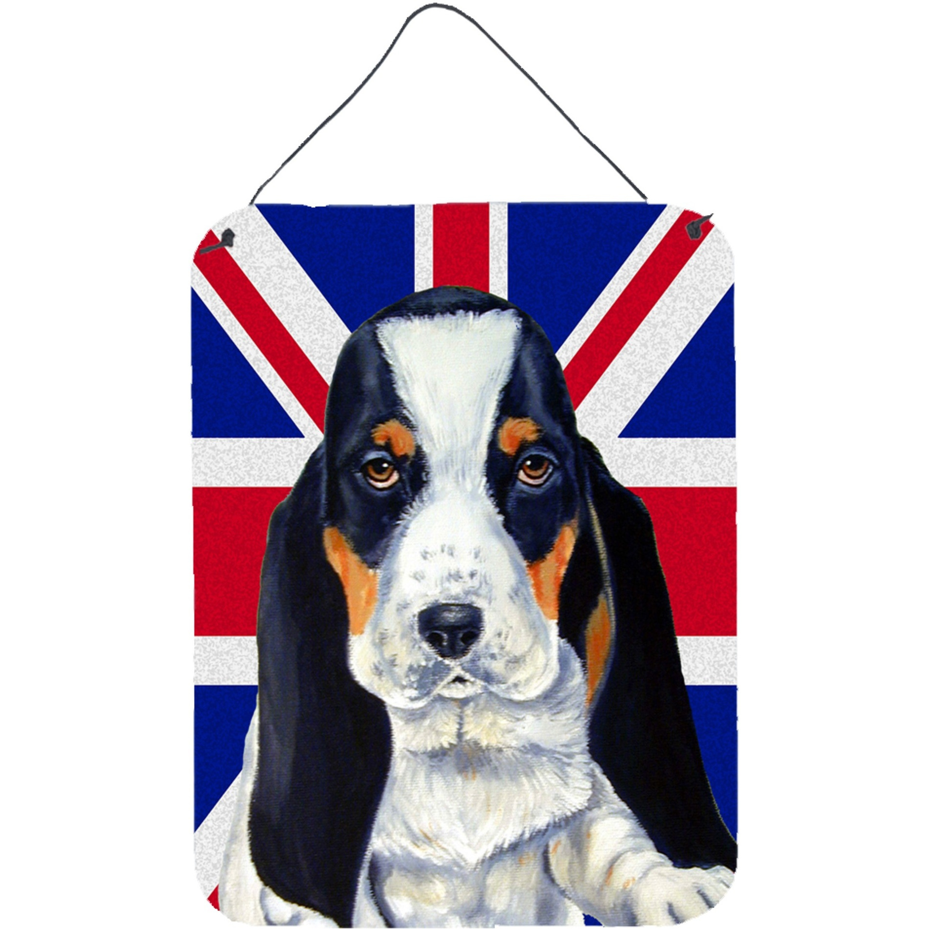 &quotCaroline's Treasures LH9481DS1216 Basset Hound with English Union Jack British Flag Wall or Door Hanging Prints, 16"" x 12"""
