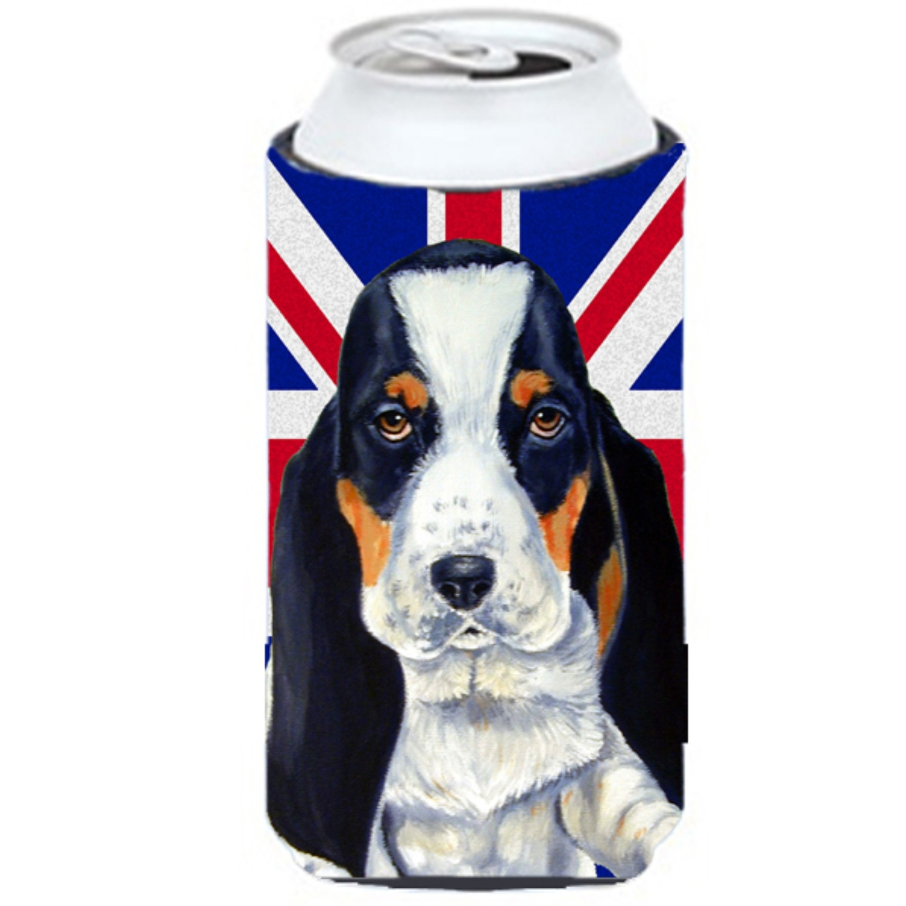 Basset Hound with English Union Jack British Flag Tall Boy Beverage Insulator Hugger LH9481TBC