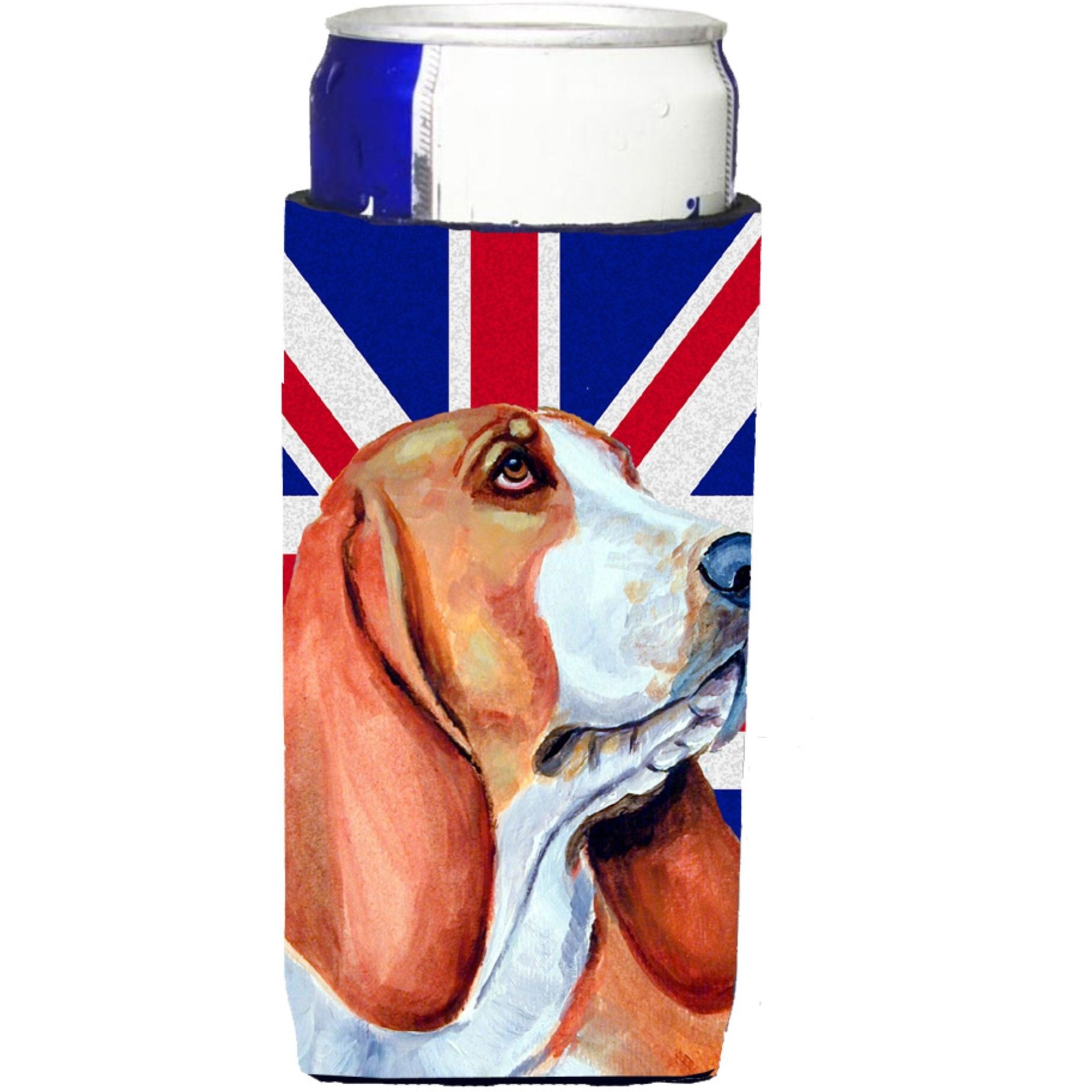 Basset Hound with English Union Jack British Flag Ultra Beverage Insulators for slim cans LH9484MUK