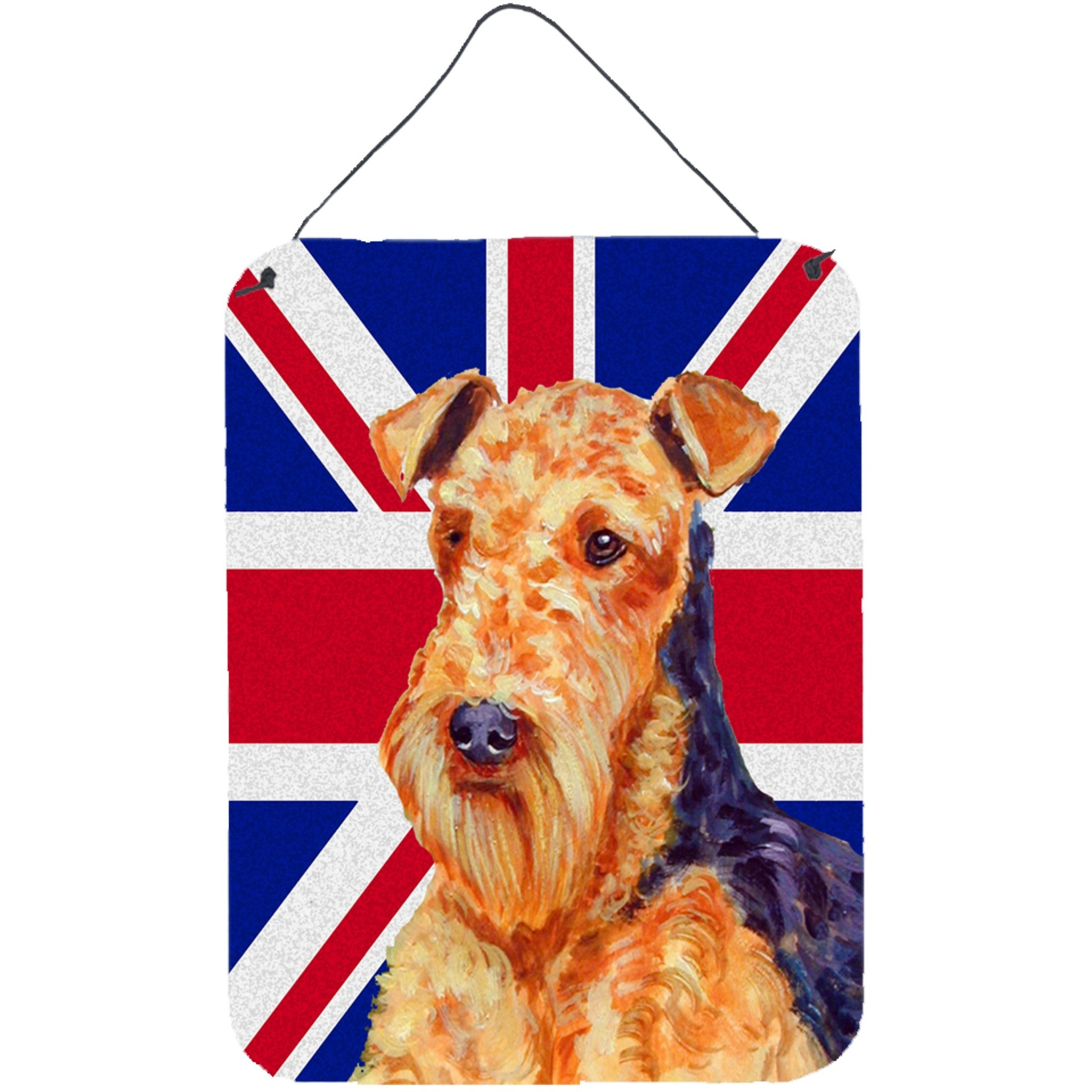 &quotCaroline's Treasures LH9488DS1216 Airedale with English Union Jack British Flag Wall or Door Hanging Prints, 16"" x 12"""