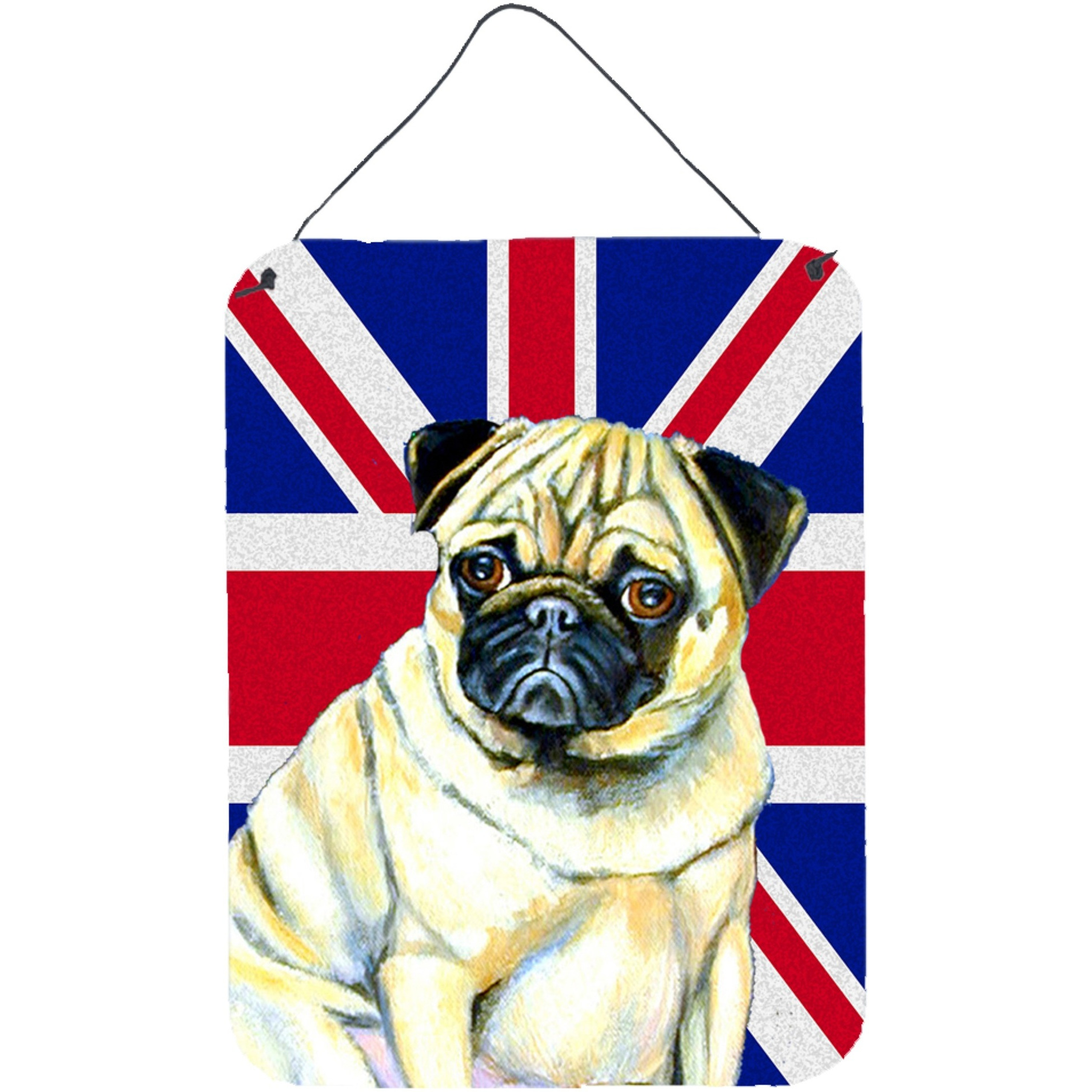 &quotCaroline's Treasures LH9494DS1216 Pug with English Union Jack British Flag Wall or Door Hanging Prints, 16"" x 12"""