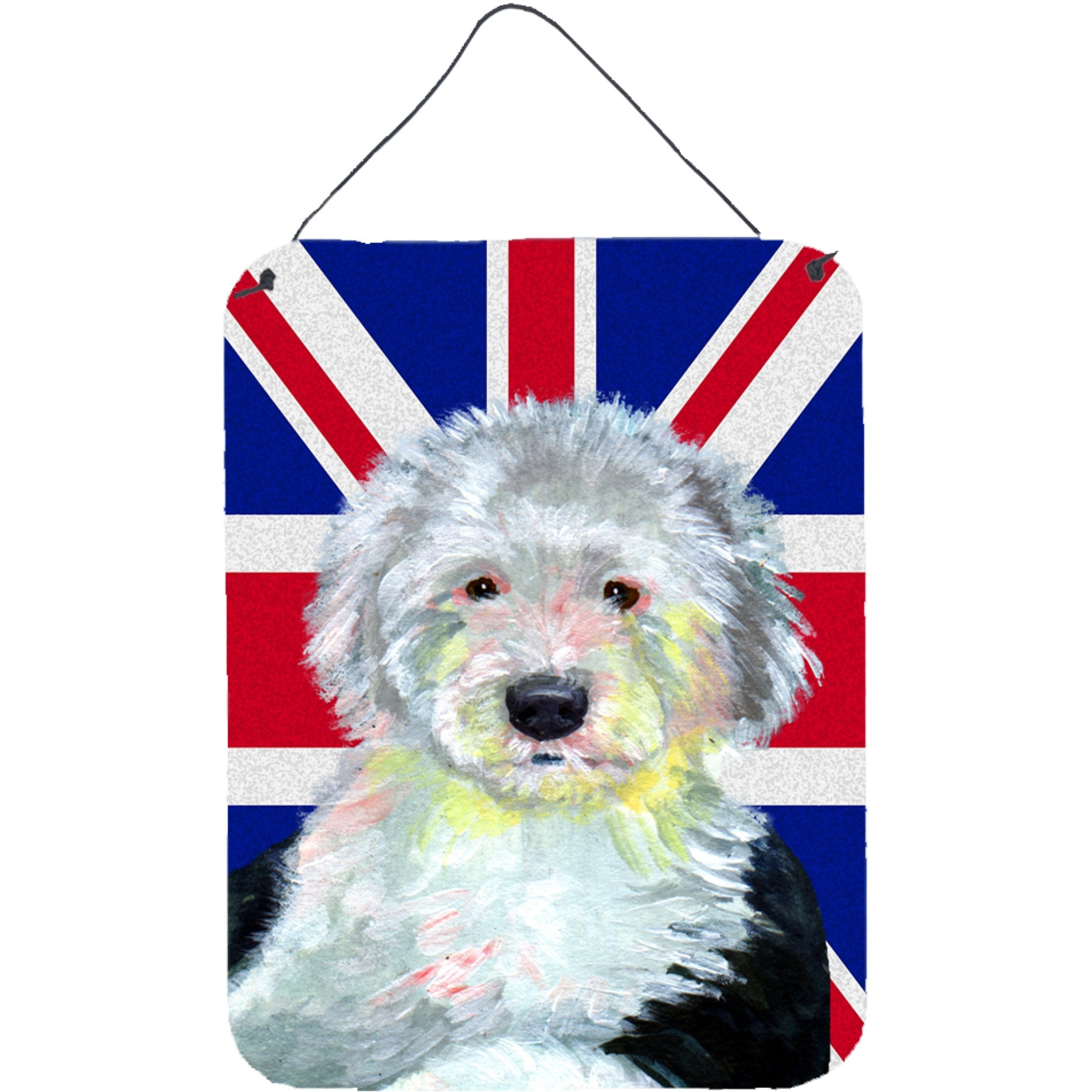 &quotCaroline's Treasures Old English Sheepdog with English Union Jack British Flag Wall or Door Hanging Prints, 16"" x 12"""