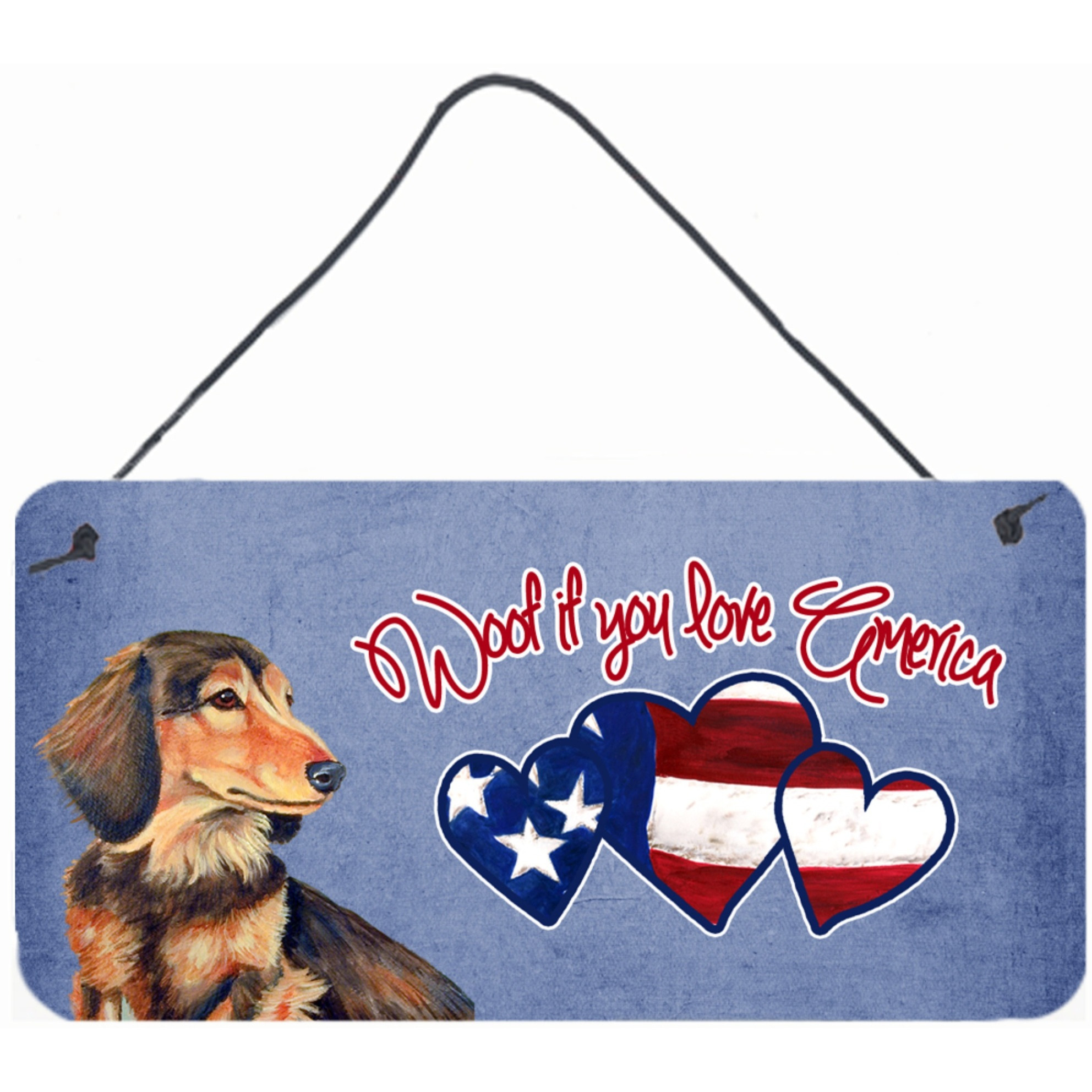 &quotCaroline's Treasures LH9513DS612 Woof If You Love America Dachshund Wall or Door Hanging Prints, 6 x 12"""