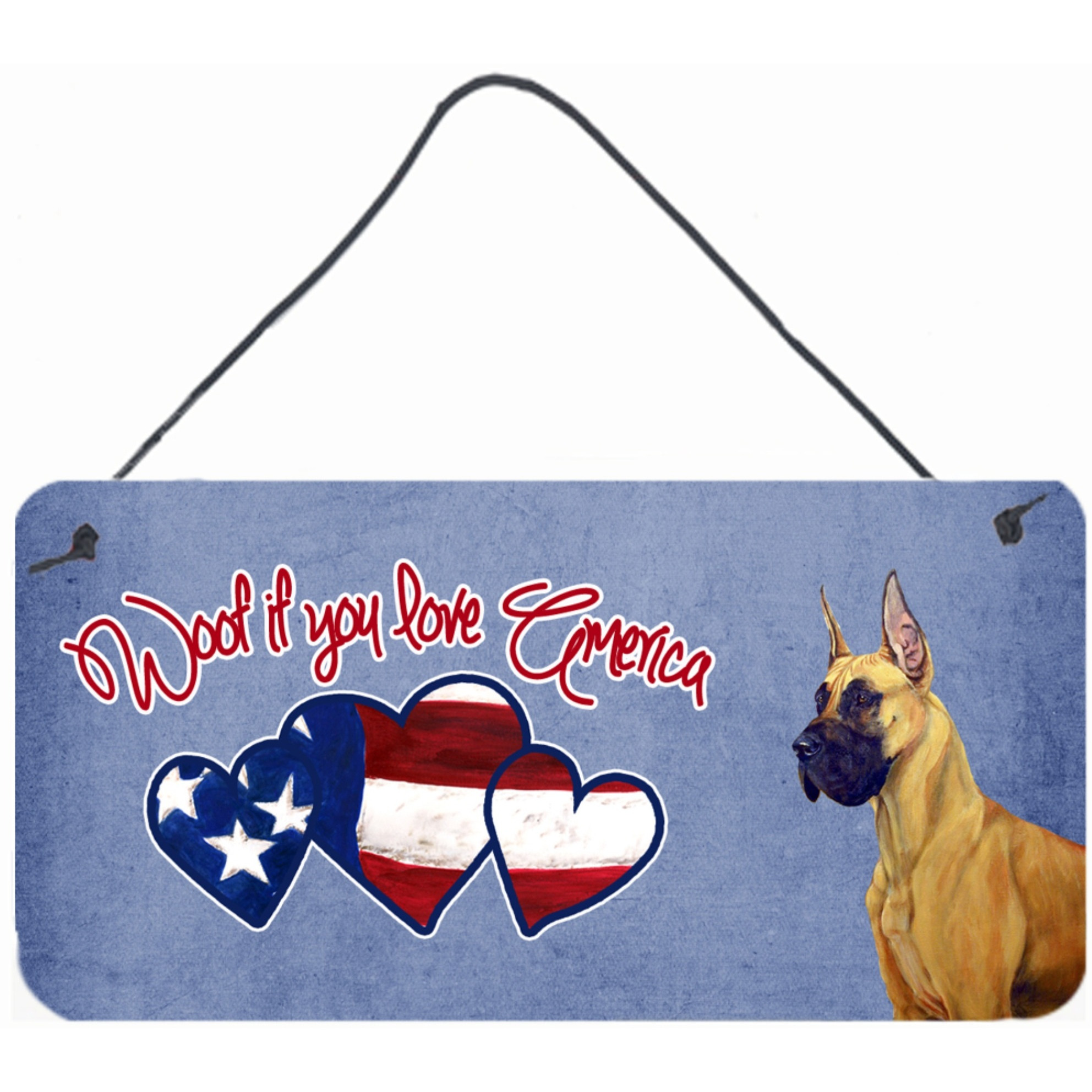 &quotCaroline's Treasures LH9538DS612 Woof If You Love America Great Dane Wall or Door Hanging Prints, 6 x 12"""
