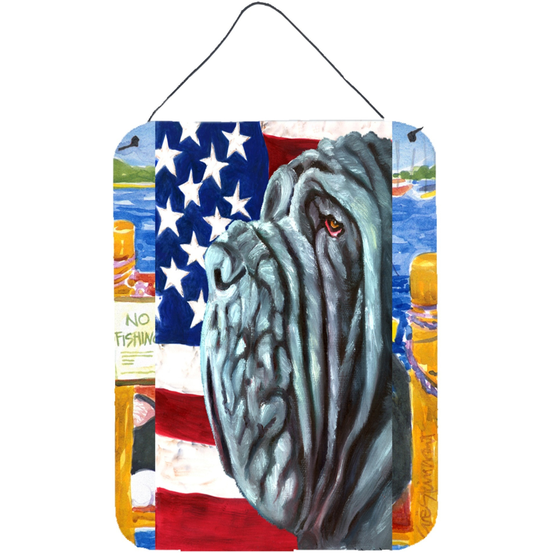 &quotCaroline's Treasures LH9540DS1216 Neapolitan Mastiff USA Patriotic American Flag Wall or Door Hanging Prints, 16 x 12"", Multicolor"