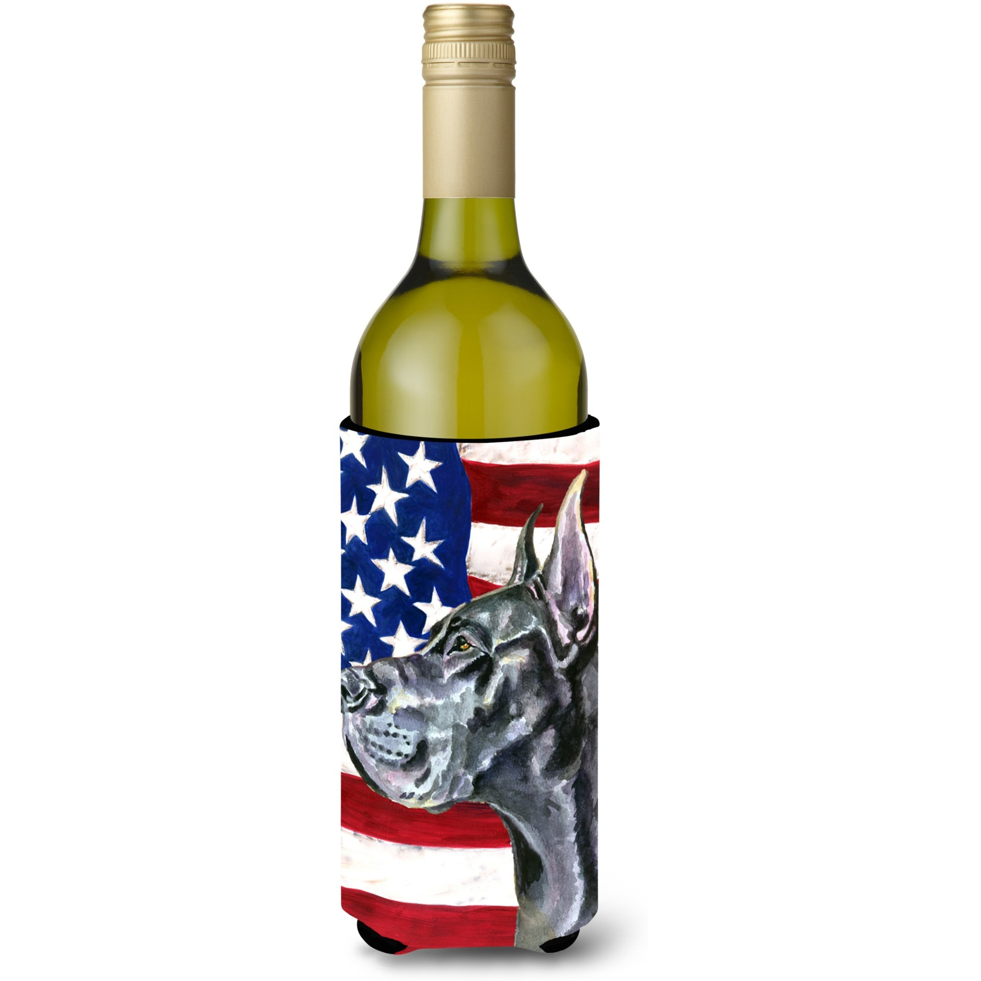Black Great Dane USA Patriotic American Flag Wine Bottle Beverage Insulator Hugger LH9543LITERK