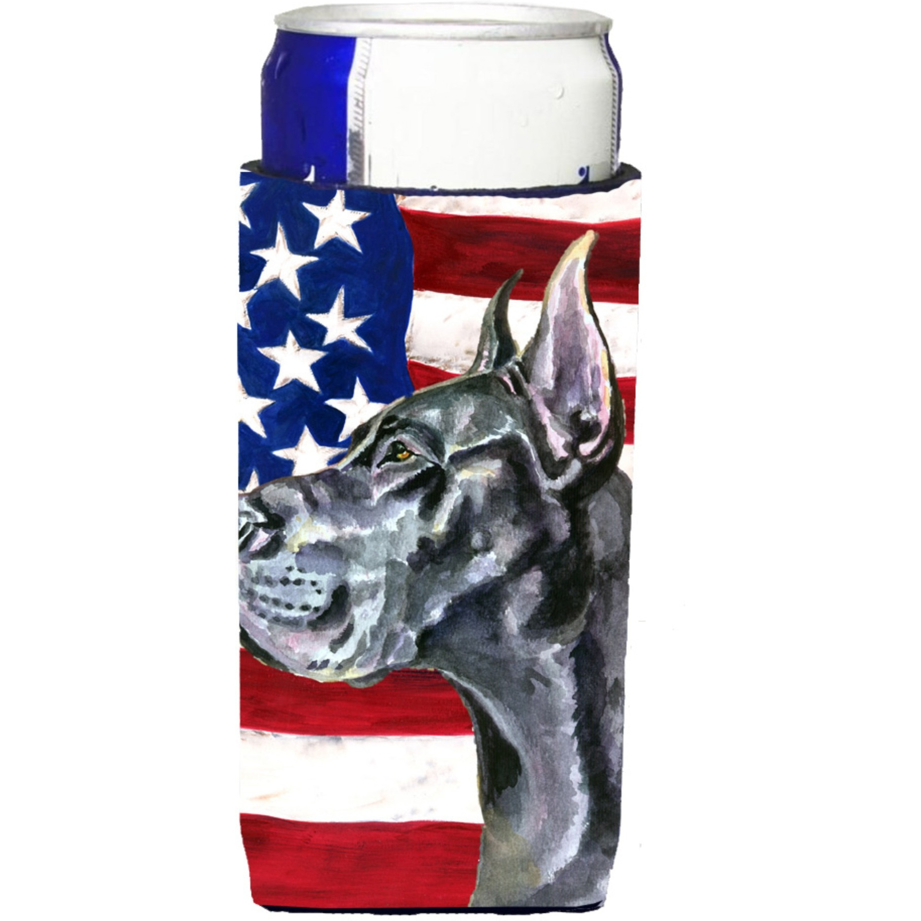 Black Great Dane USA Patriotic American Flag Ultra Beverage Insulators for slim cans LH9543MUK