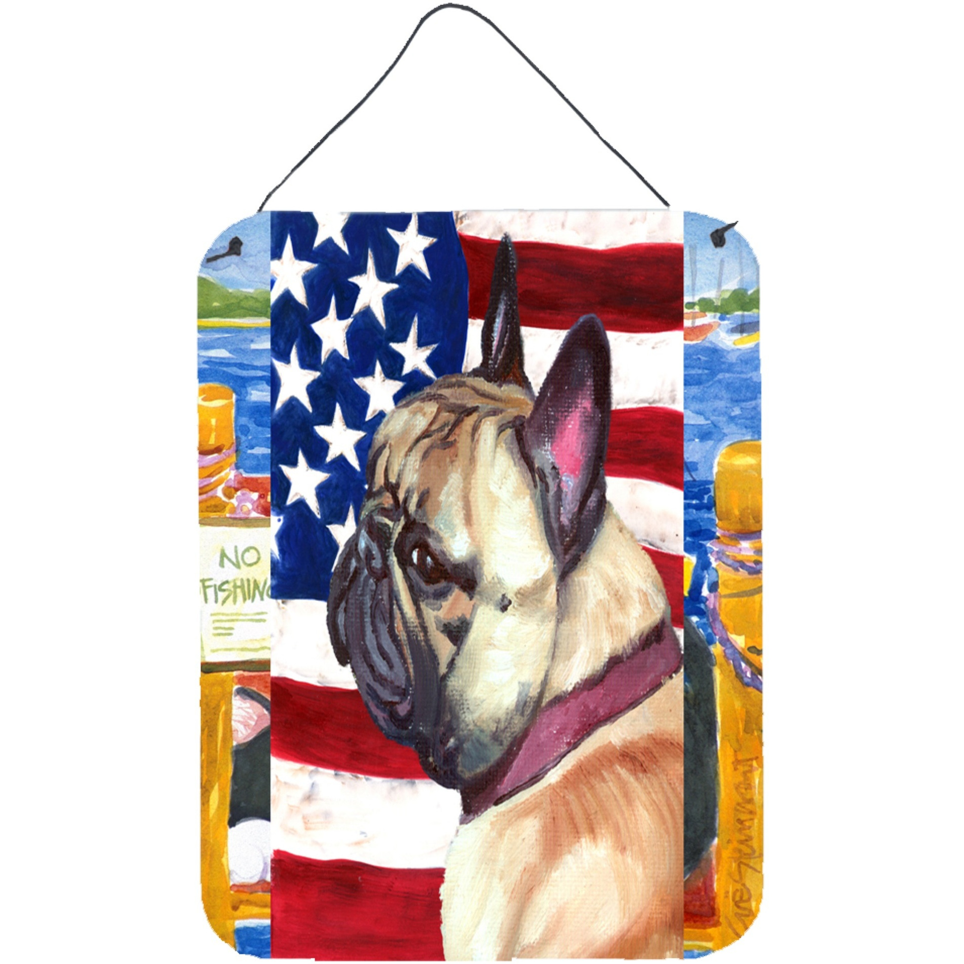 &quotCaroline's Treasures LH9545DS1216 French Bulldog Frenchie USA Patriotic American Flag Wall or Door Hanging Prints, 16 x 12"", Multicolor"