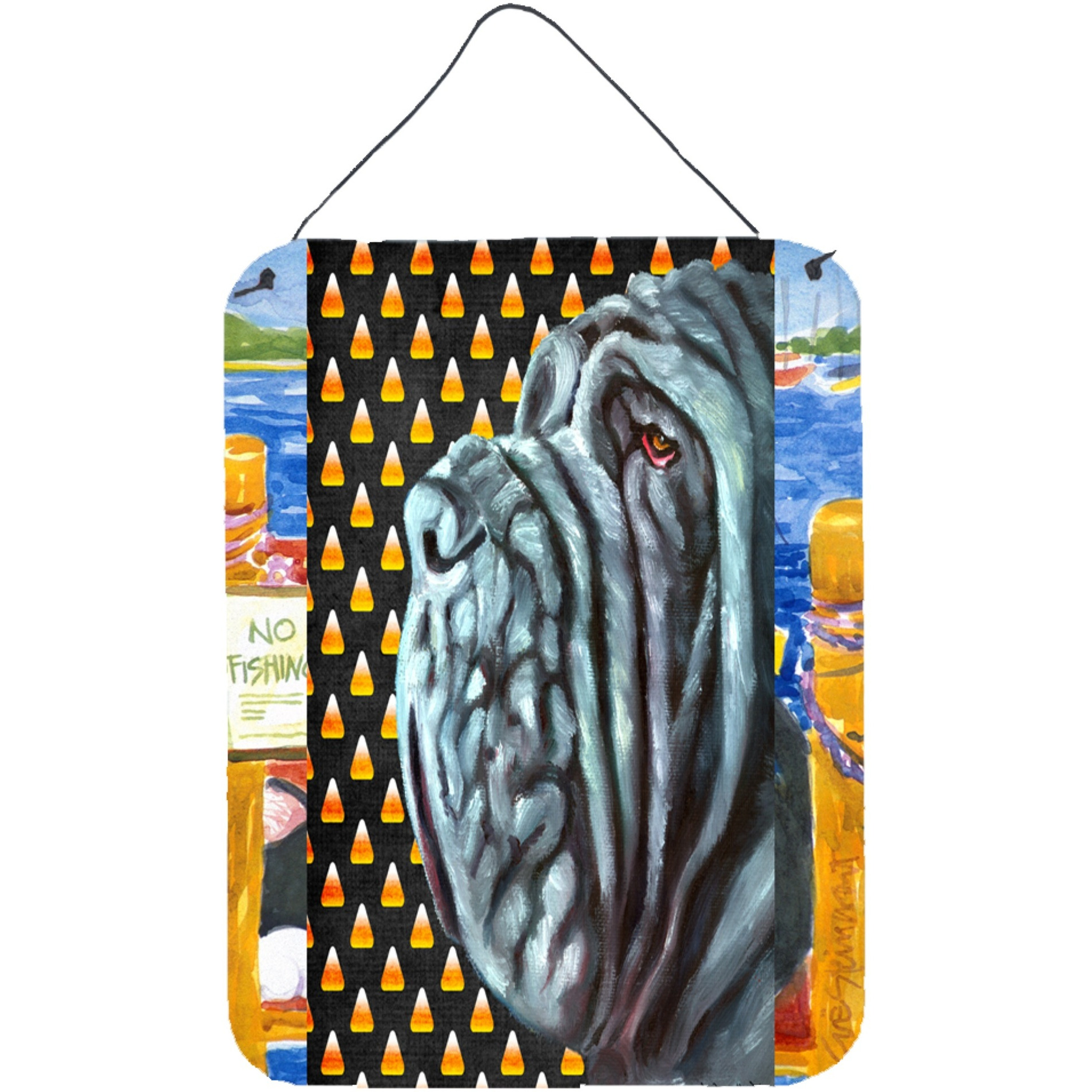 &quotCaroline's Treasures LH9547DS1216 Neapolitan Mastiff Candy Corn Halloween Wall or Door Hanging Prints, 16 x 12"", Multicolor"