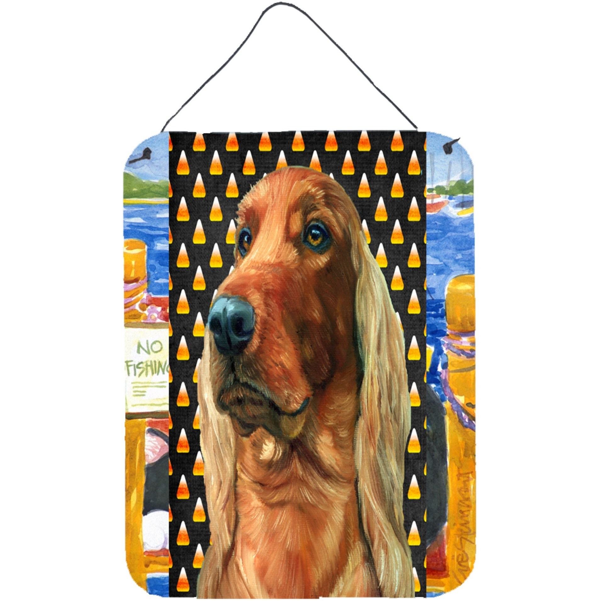 &quotCaroline's Treasures LH9548DS1216 Irish Setter Candy Corn Halloween Wall or Door Hanging Prints, 16 x 12"", Multicolor"