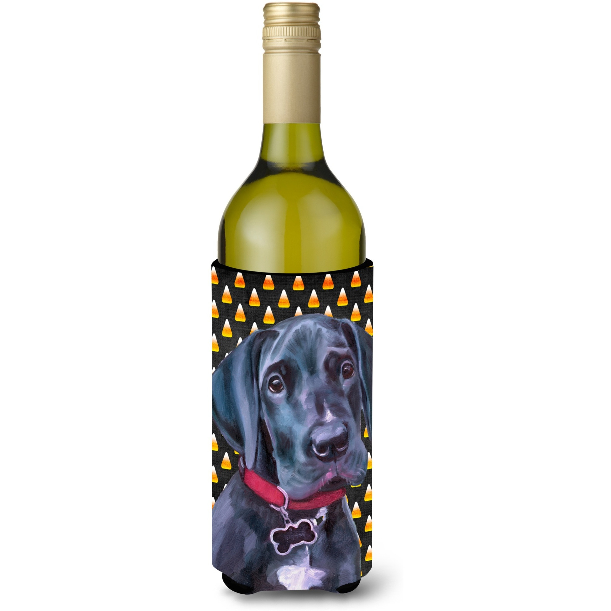 Black Great Dane Puppy Candy Corn Halloween Wine Bottle Beverage Insulator Hugger LH9551LITERK