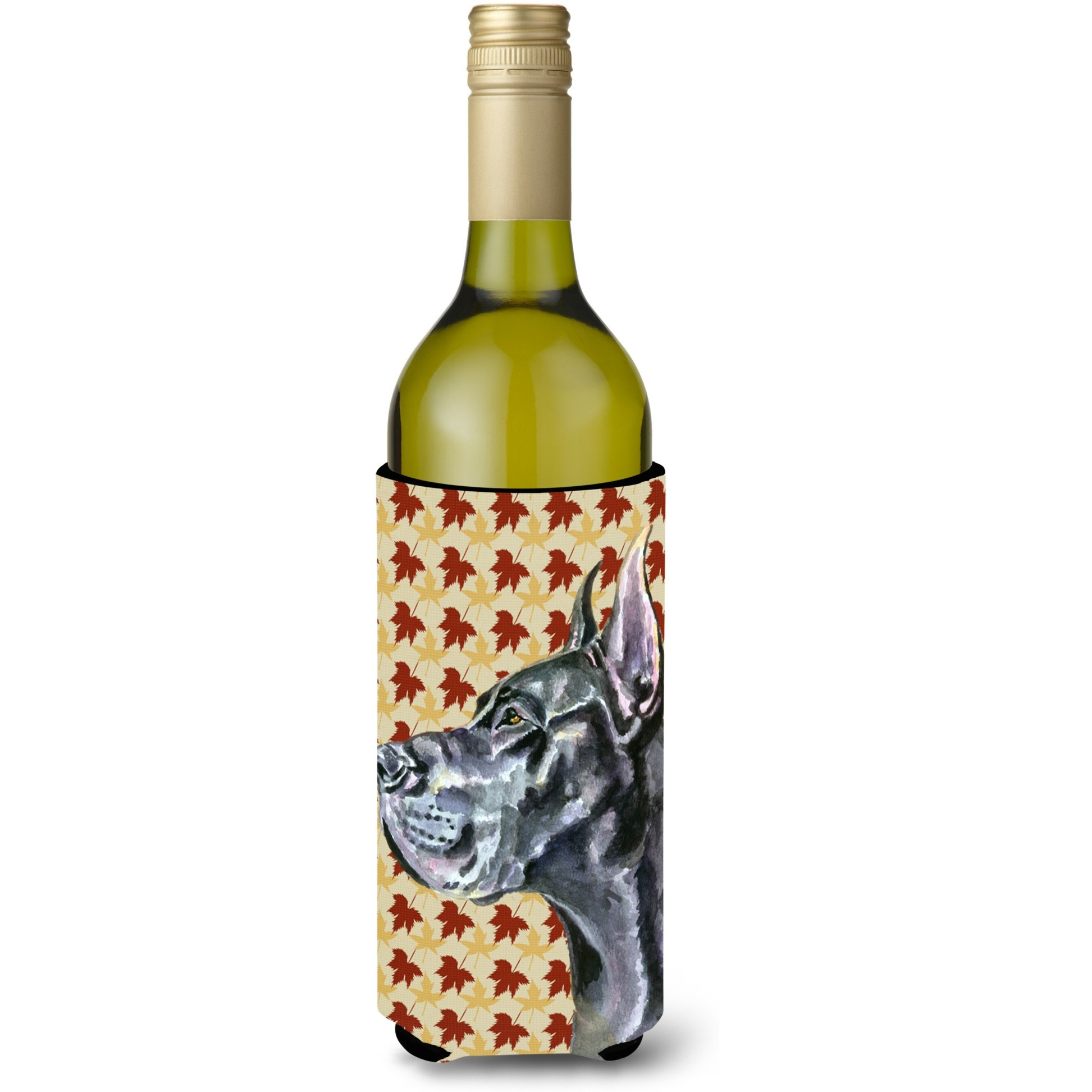 Black Great Dane Fall Leaves Wine Bottle Beverage Insulator Hugger LH9557LITERK