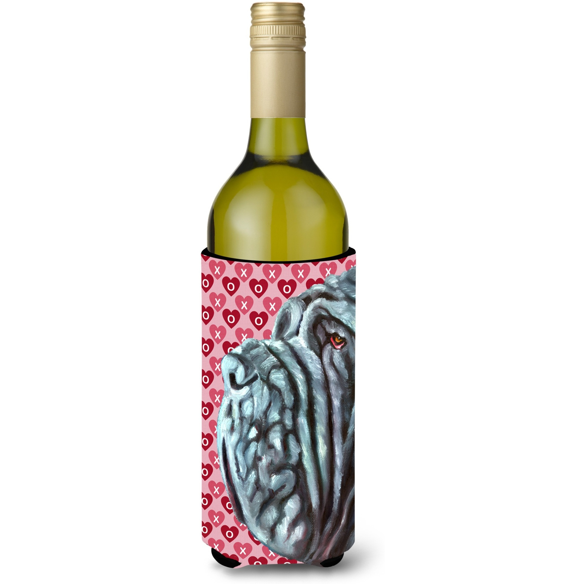 Neapolitan Mastiff Hearts Love and Valentine's Day Wine Bottle Beverage Insulator Hugger LH9561LITERK