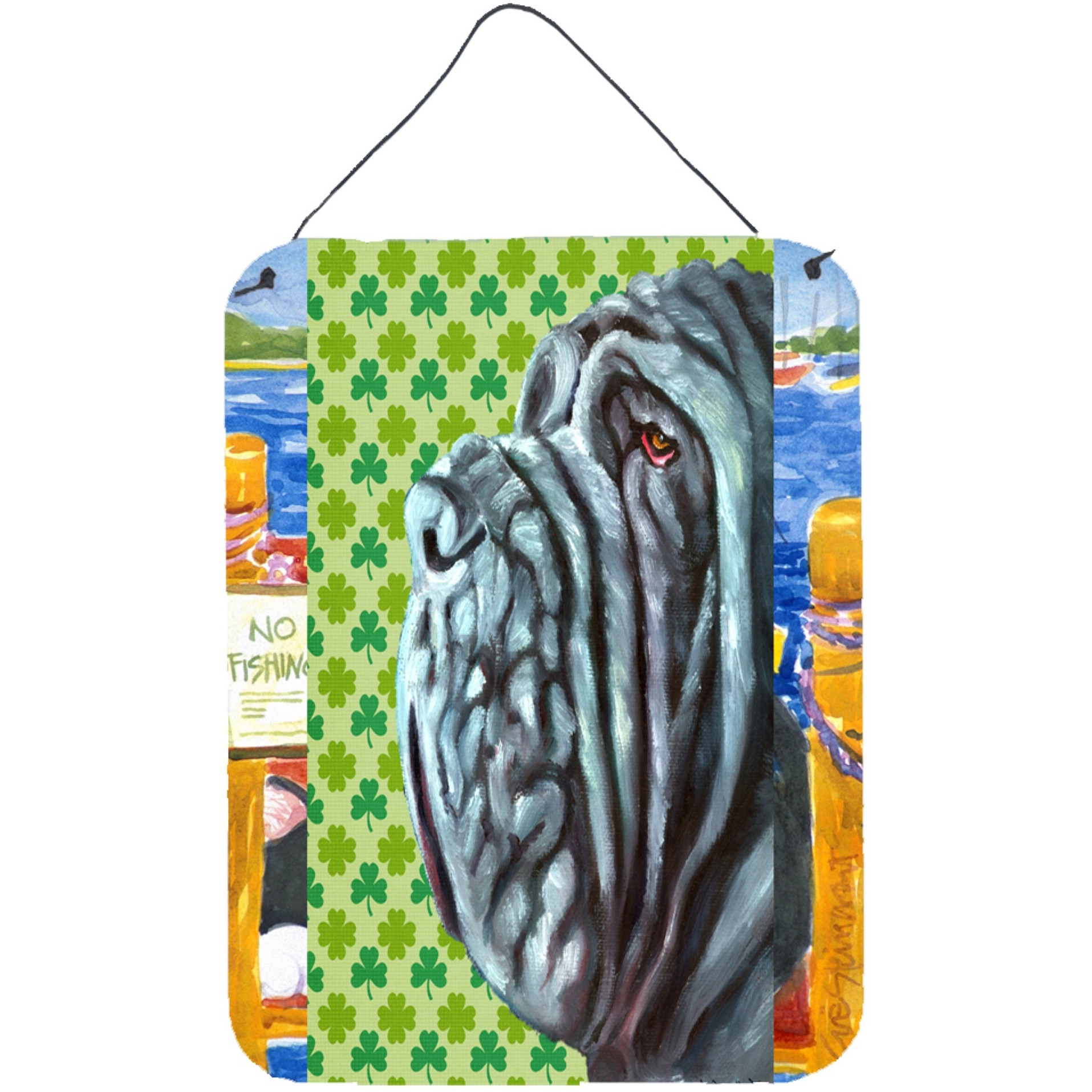 &quotCaroline's Treasures LH9568DS1216 Neapolitan Mastiff St. Patrick's Day Shamrock Wall or Door Hanging Prints, 16 x 12"", Multicolor"
