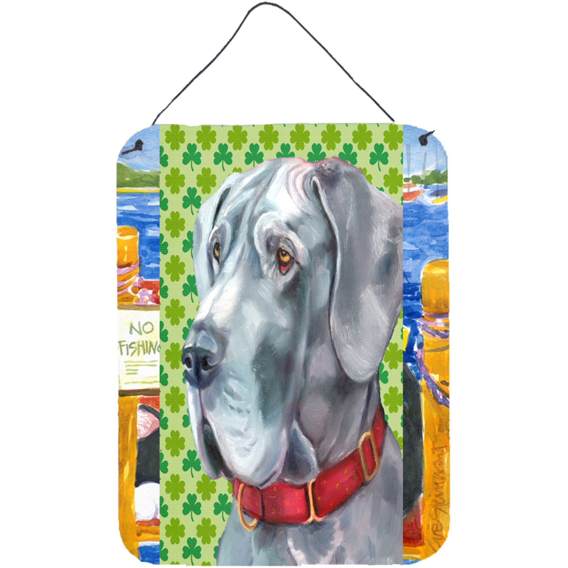 &quotCaroline's Treasures LH9570DS1216 Great Dane St. Patrick's Day Shamrock Wall or Door Hanging Prints, 16 x 12"", Multicolor"