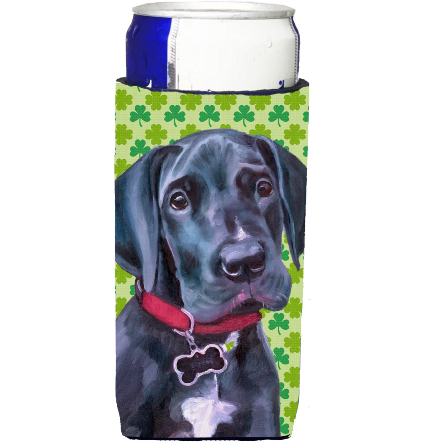 Black Great Dane Puppy St. Patrick's Day Shamrock Ultra Beverage Insulators for slim cans LH9572MUK