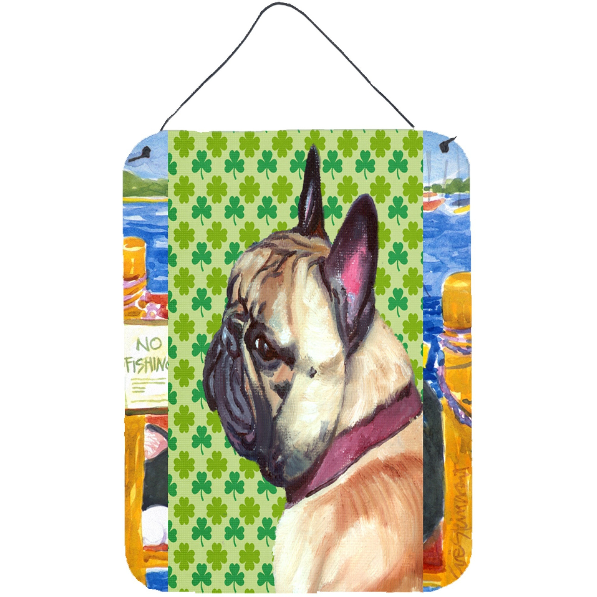 &quotCaroline's Treasures LH9573DS1216 French Bulldog Frenchie St. Patrick's Day Shamrock Wall or Door Hanging Prints, 16 x 12"", Multicolor"
