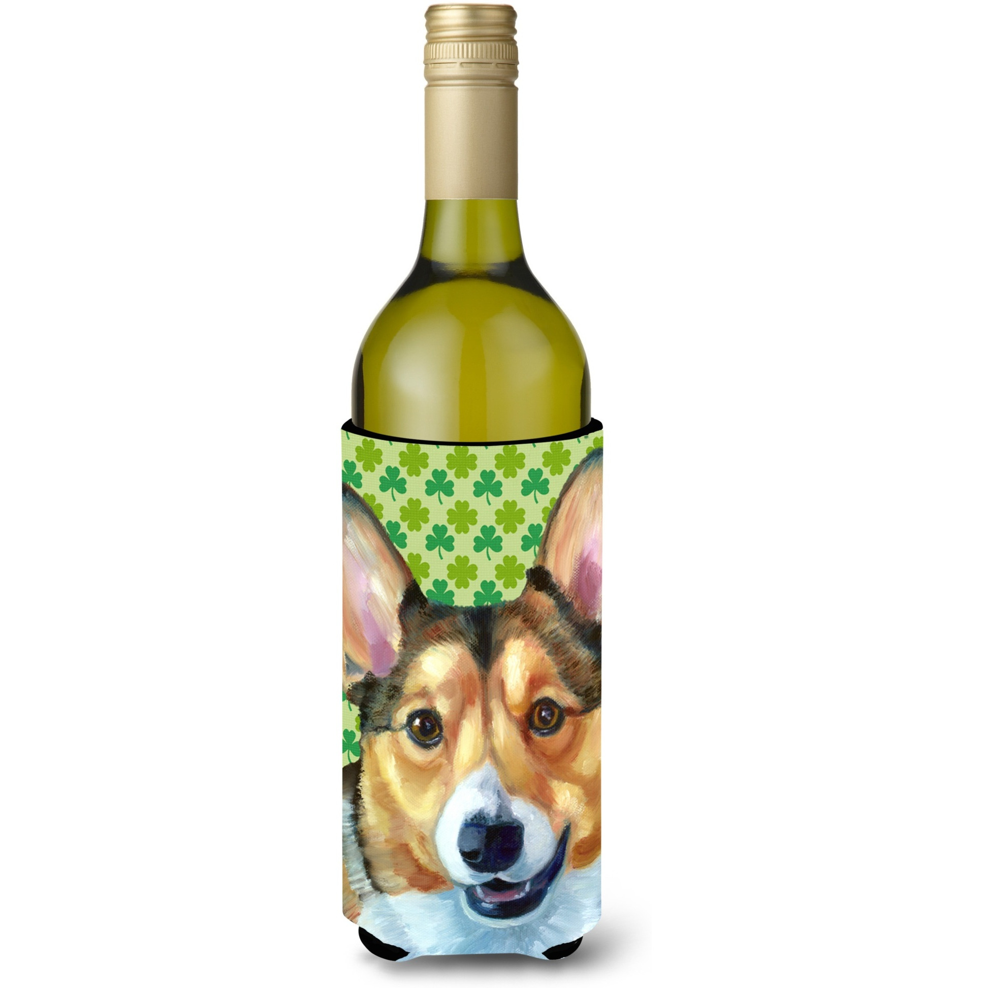 Corgi St. Patrick's Day Shamrock Wine Bottle Beverage Insulator Hugger LH9574LITERK