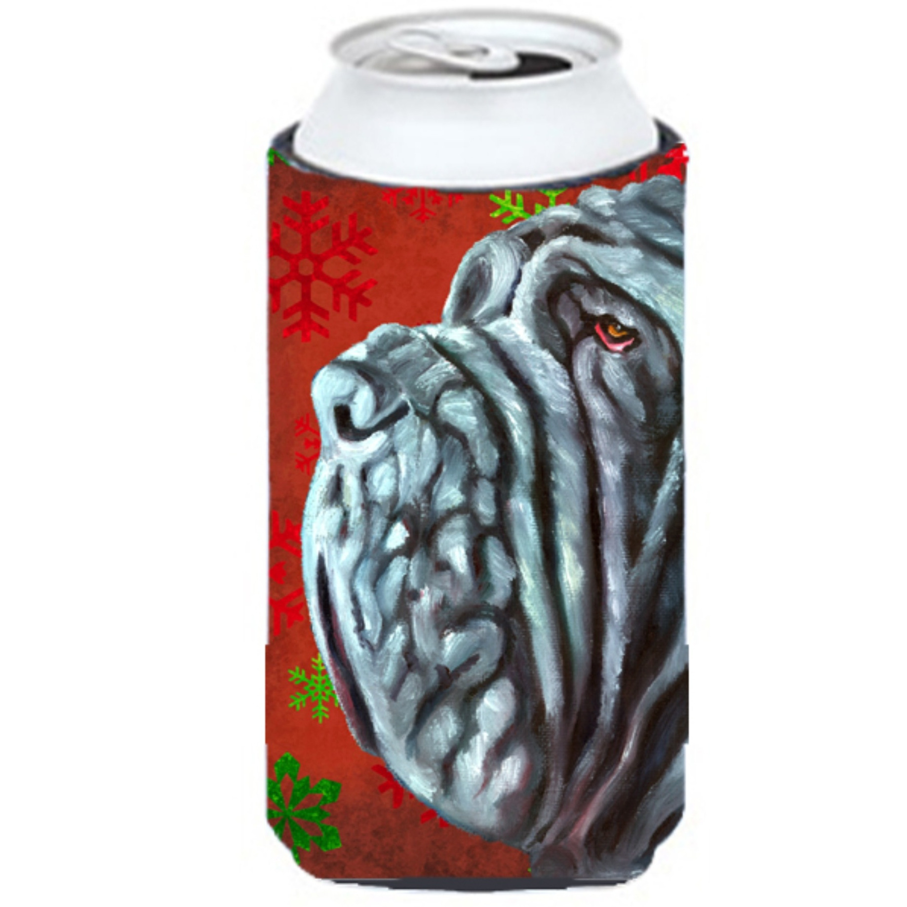 Neapolitan Mastiff Red Snowflakes Holiday Christmas Tall Boy Beverage Insulator Hugger LH9575TBC
