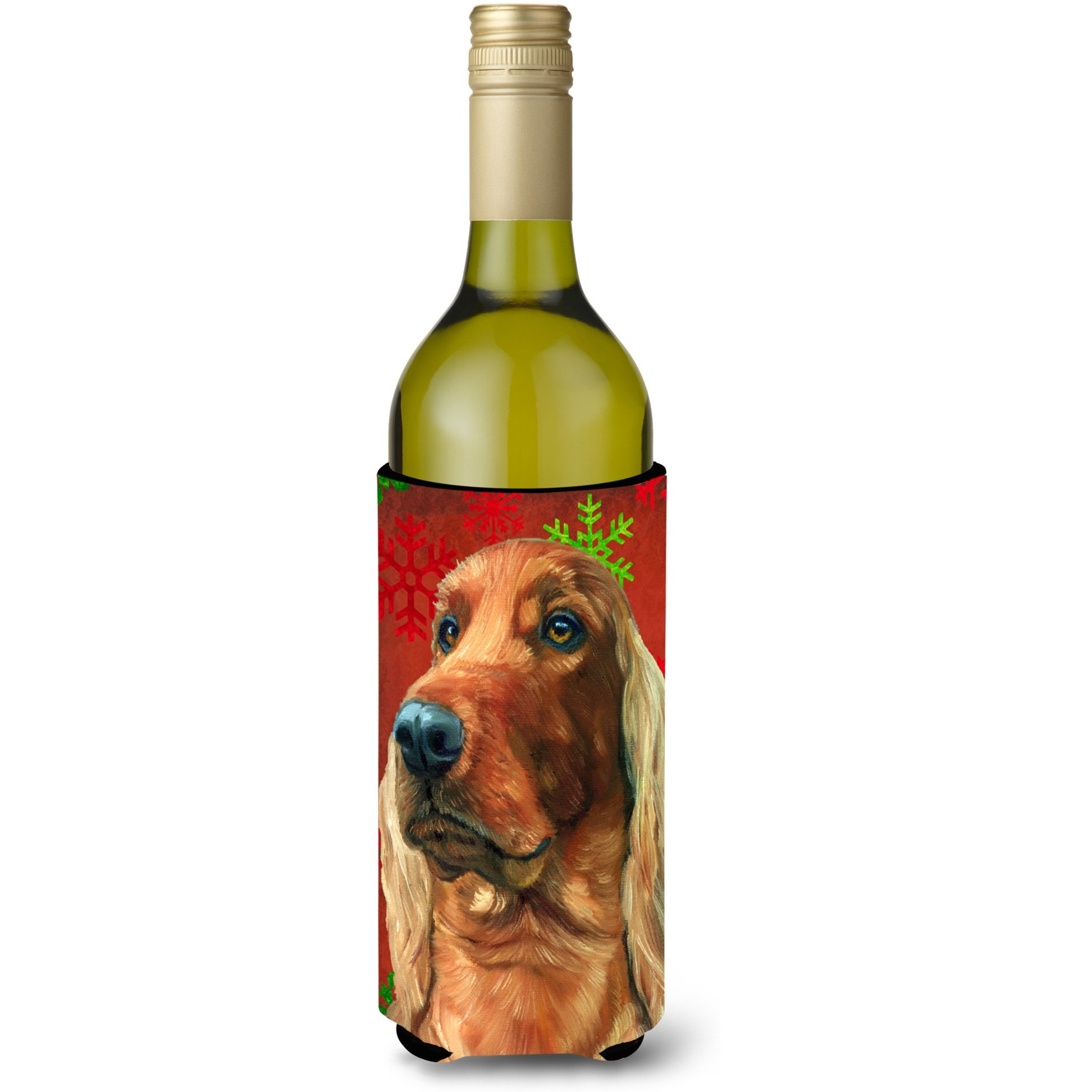 Irish Setter Red Snowflakes Holiday Christmas Wine Bottle Beverage Insulator Hugger LH9576LITERK