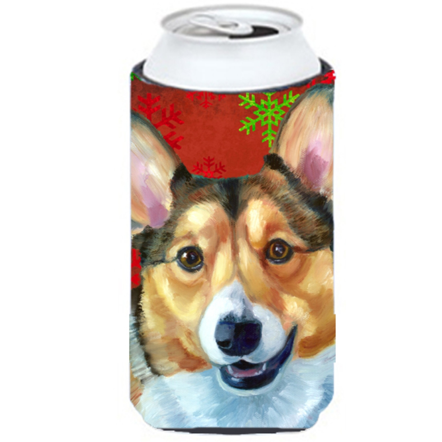 Corgi Red Snowflakes Holiday Christmas Tall Boy Beverage Insulator Hugger LH9581TBC