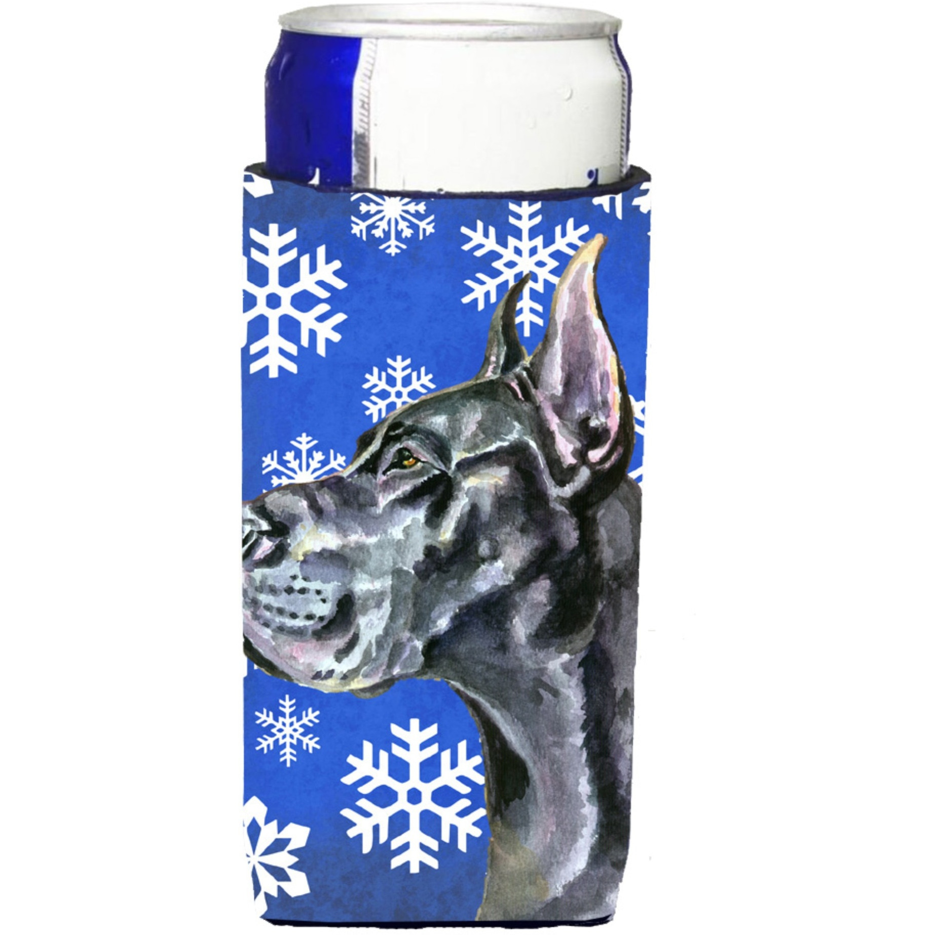 Black Great Dane Winter Snowflakes Holiday Ultra Beverage Insulators for slim cans LH9585MUK