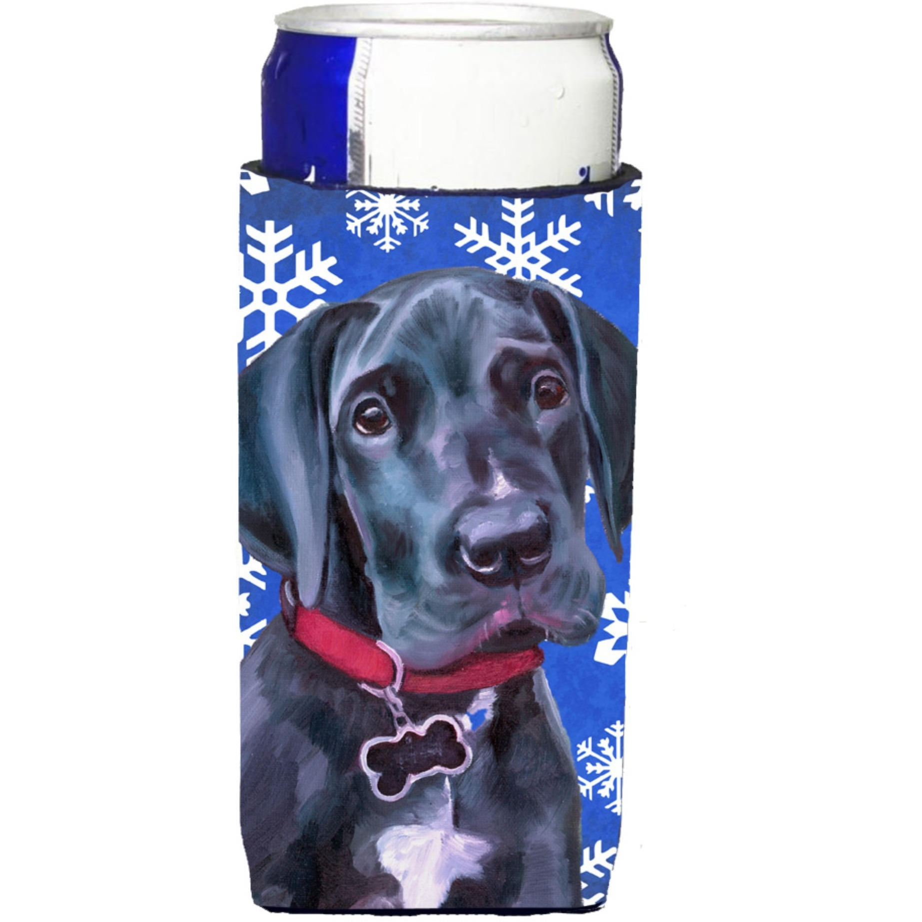 Black Great Dane Puppy Winter Snowflakes Holiday Ultra Beverage Insulators for slim cans LH9586MUK