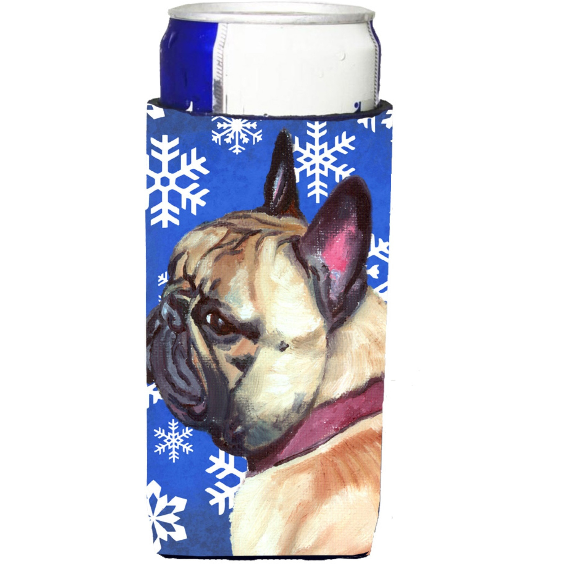 French Bulldog Frenchie Winter Snowflakes Holiday Ultra Beverage Insulators for slim cans LH9587MUK