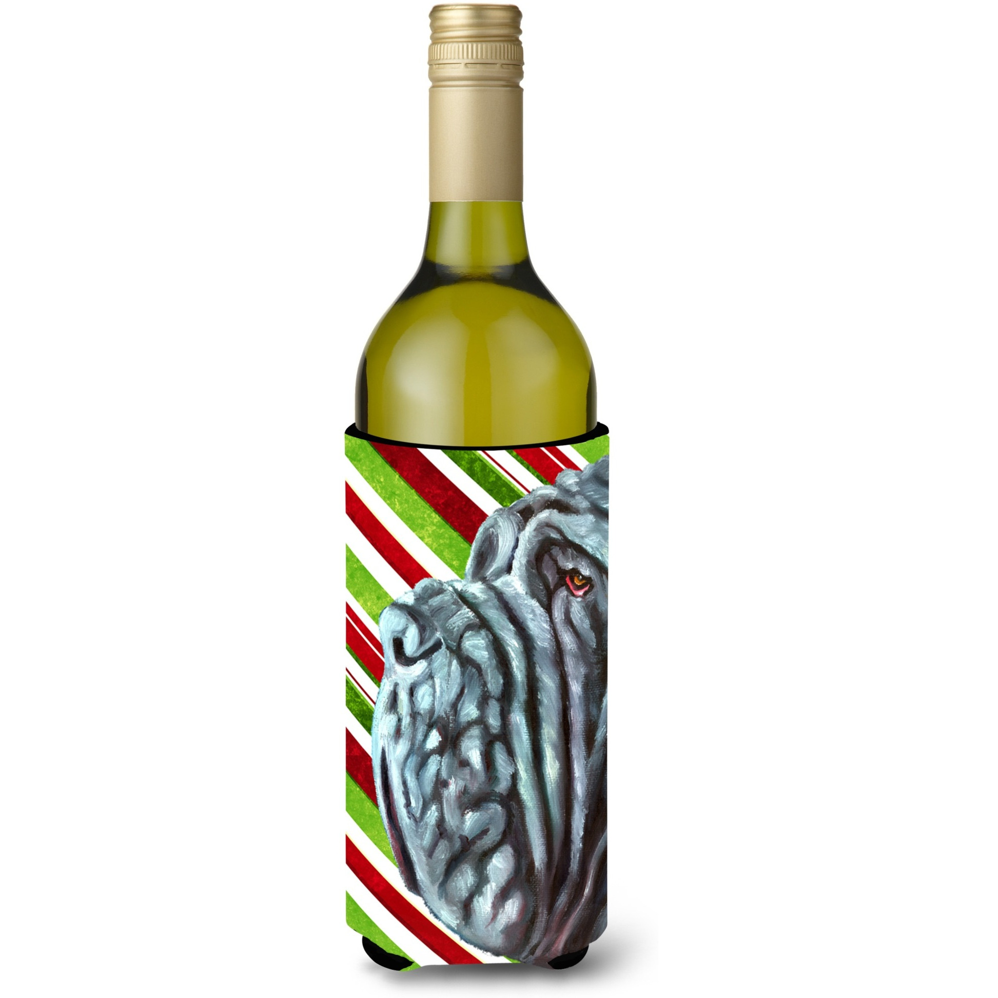 Neapolitan Mastiff Candy Cane Holiday Christmas Wine Bottle Beverage Insulator Hugger LH9589LITERK