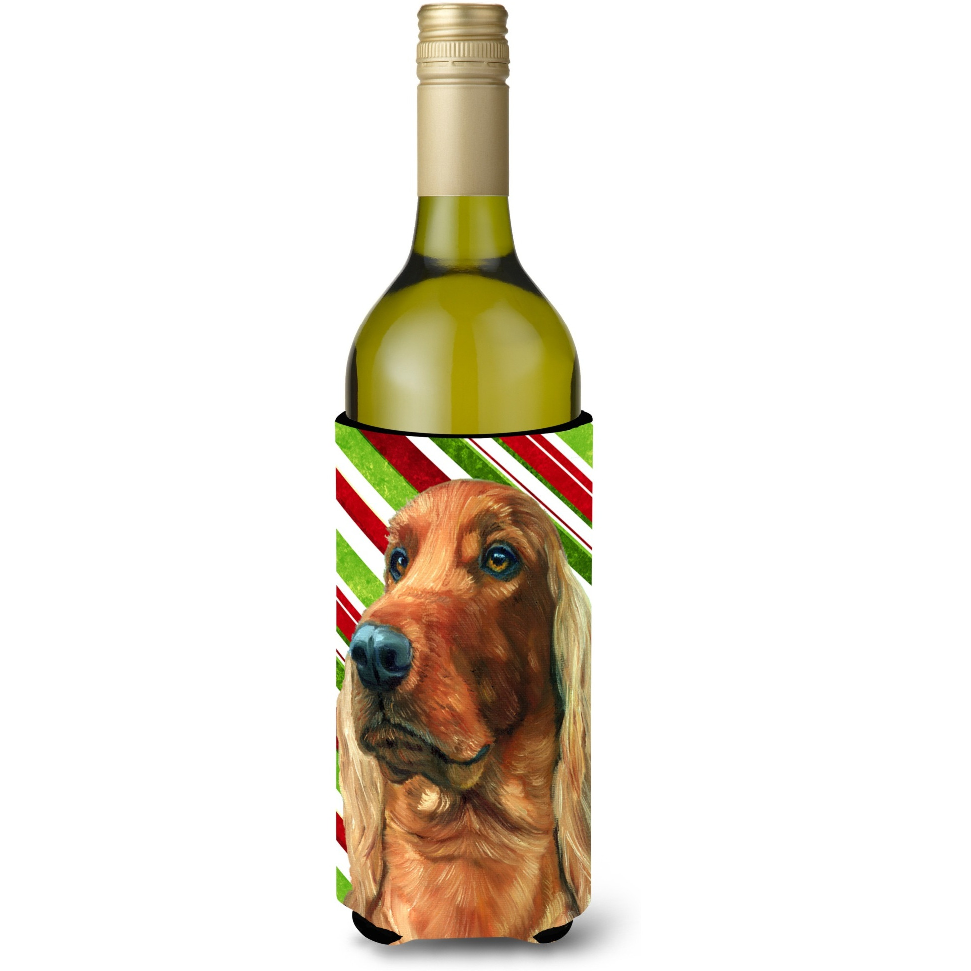 Irish Setter Candy Cane Holiday Christmas Wine Bottle Beverage Insulator Hugger LH9590LITERK