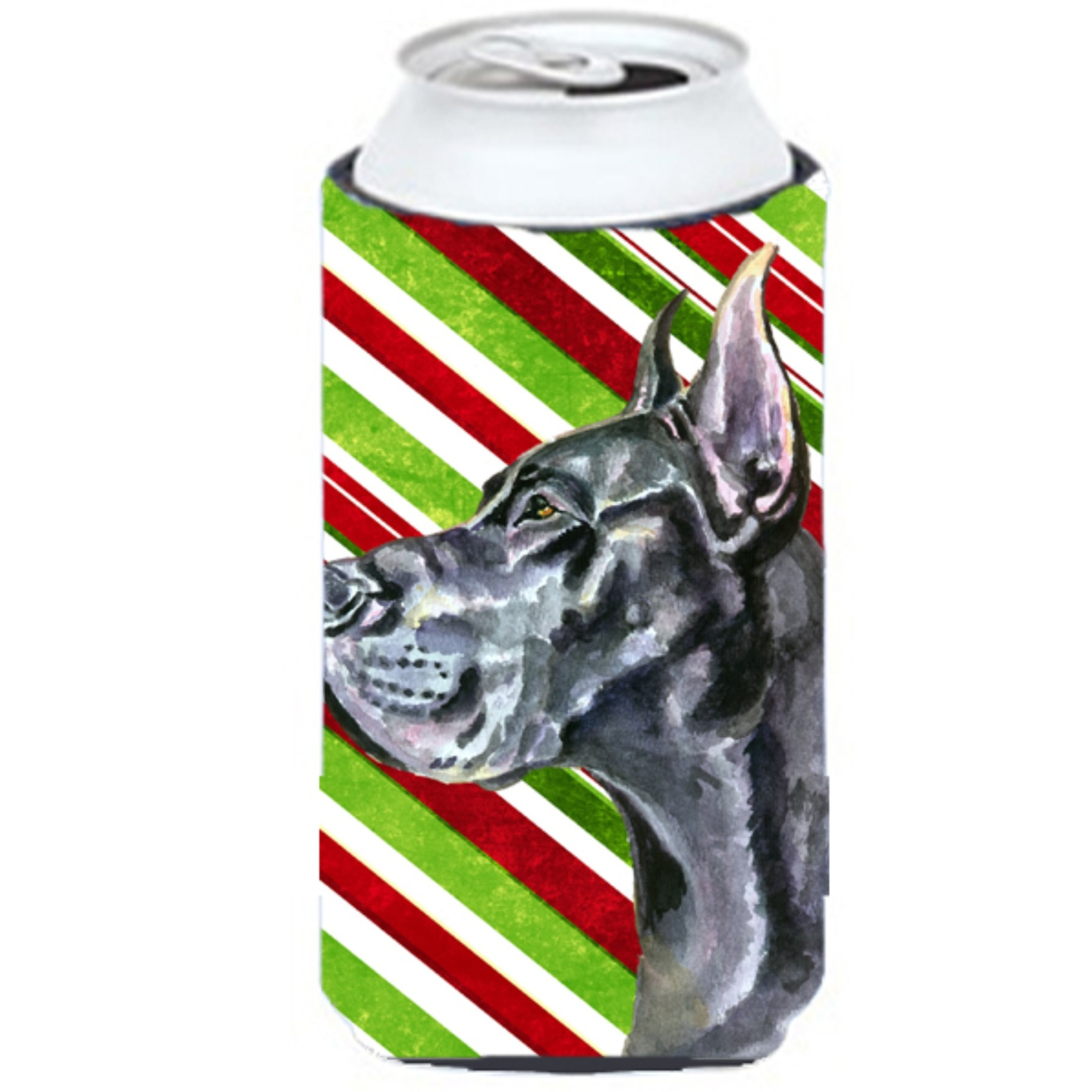 Black Great Dane Candy Cane Holiday Christmas Tall Boy Beverage Insulator Hugger LH9592TBC