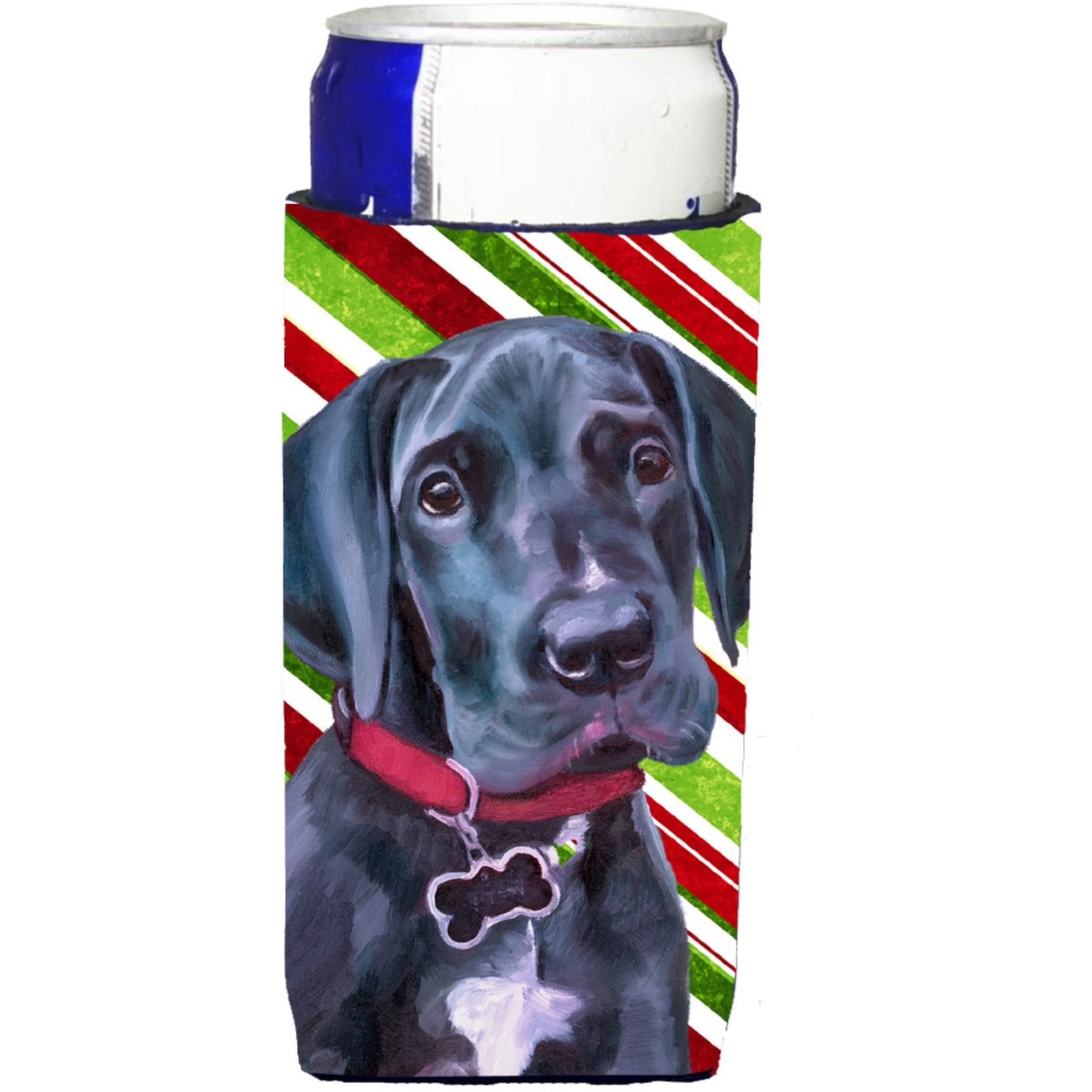Black Great Dane Puppy Candy Cane Holiday Christmas Ultra Beverage Insulators for slim cans LH9593MUK