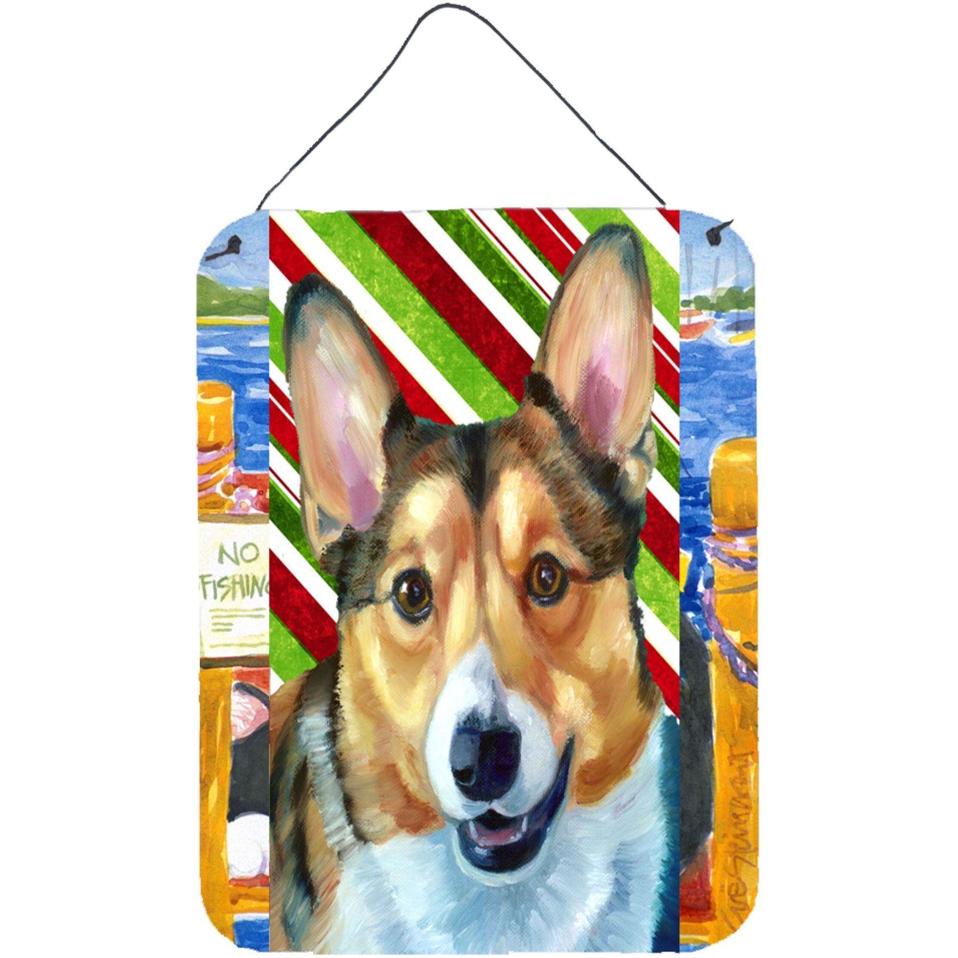 &quotCaroline's Treasures LH9595DS1216 Corgi Candy Cane Holiday Christmas Wall or Door Hanging Prints, 16 x 12"", Multicolor"