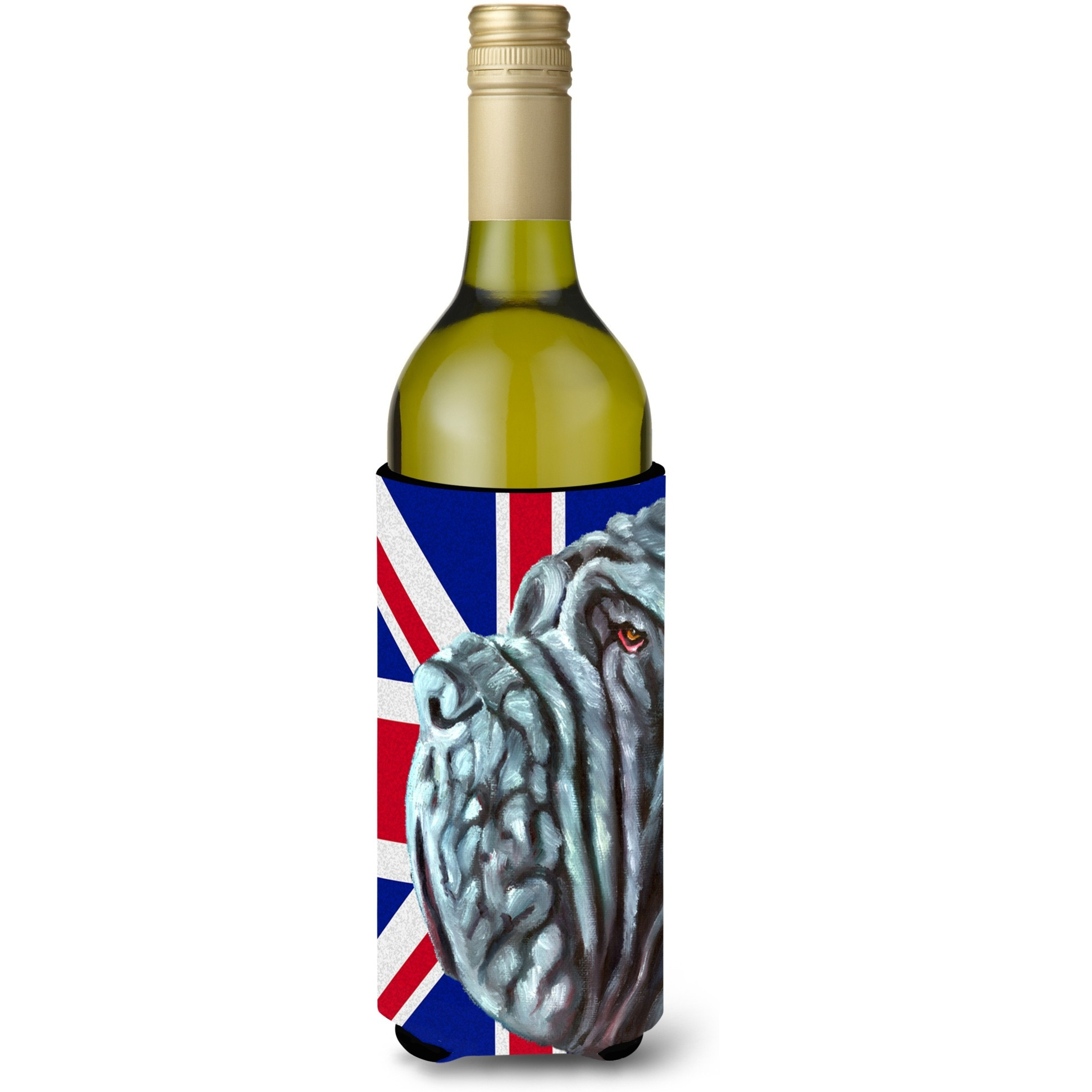 Neapolitan Mastiff with English Union Jack British Flag Wine Bottle Beverage Insulator Hugger LH9596LITERK