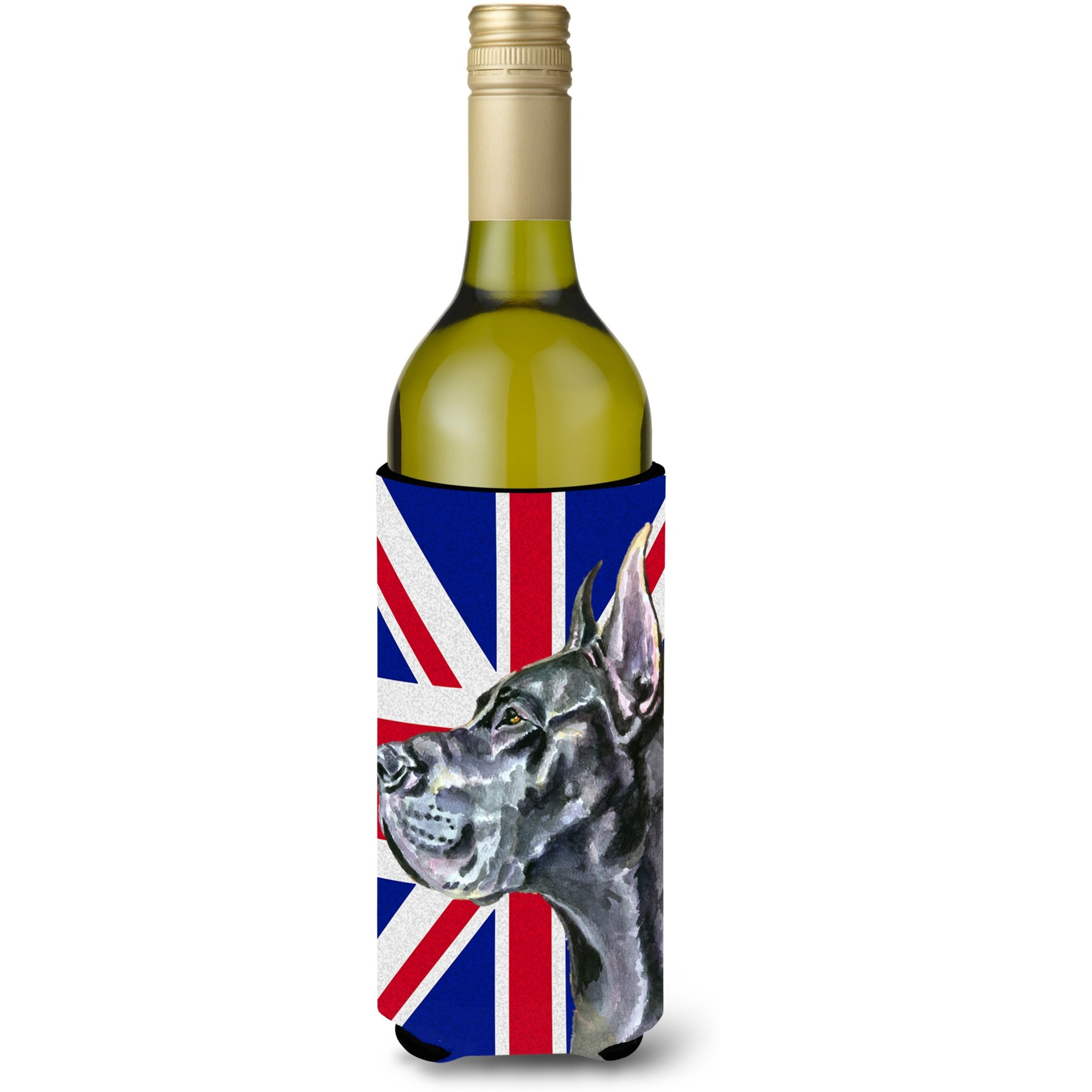 Black Great Dane with English Union Jack British Flag Wine Bottle Beverage Insulator Hugger LH9599LITERK