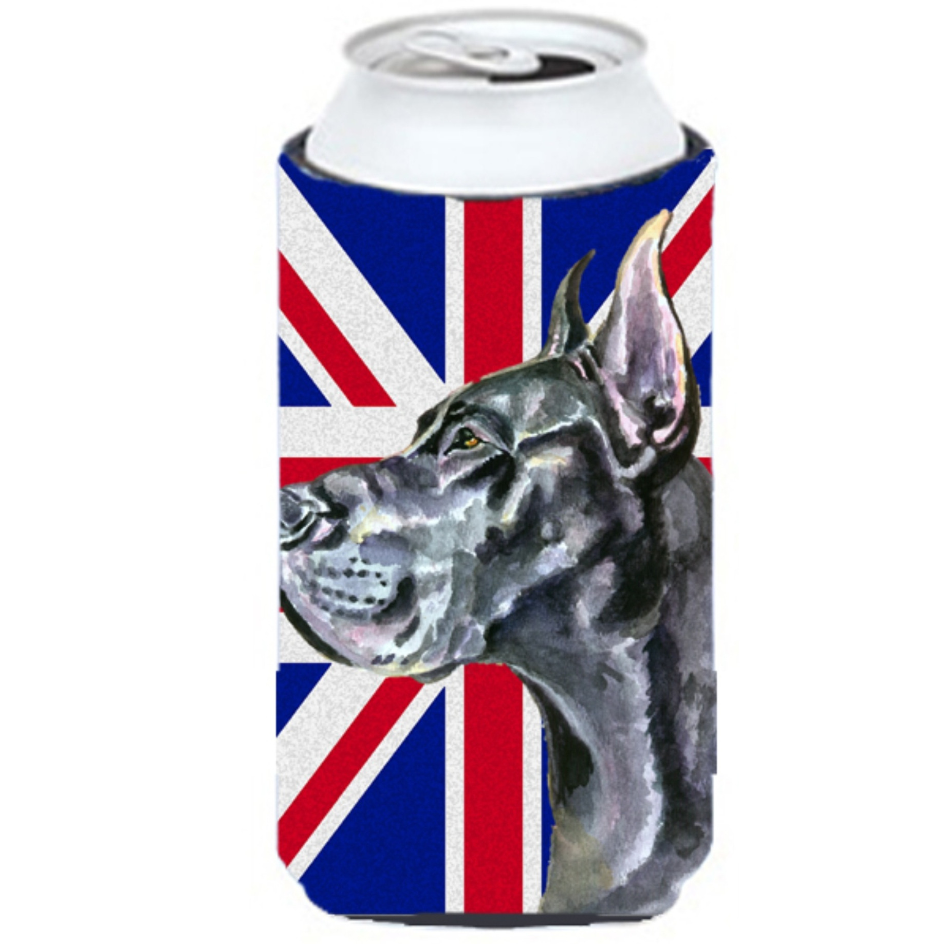 Black Great Dane with English Union Jack British Flag Tall Boy Beverage Insulator Hugger LH9599TBC