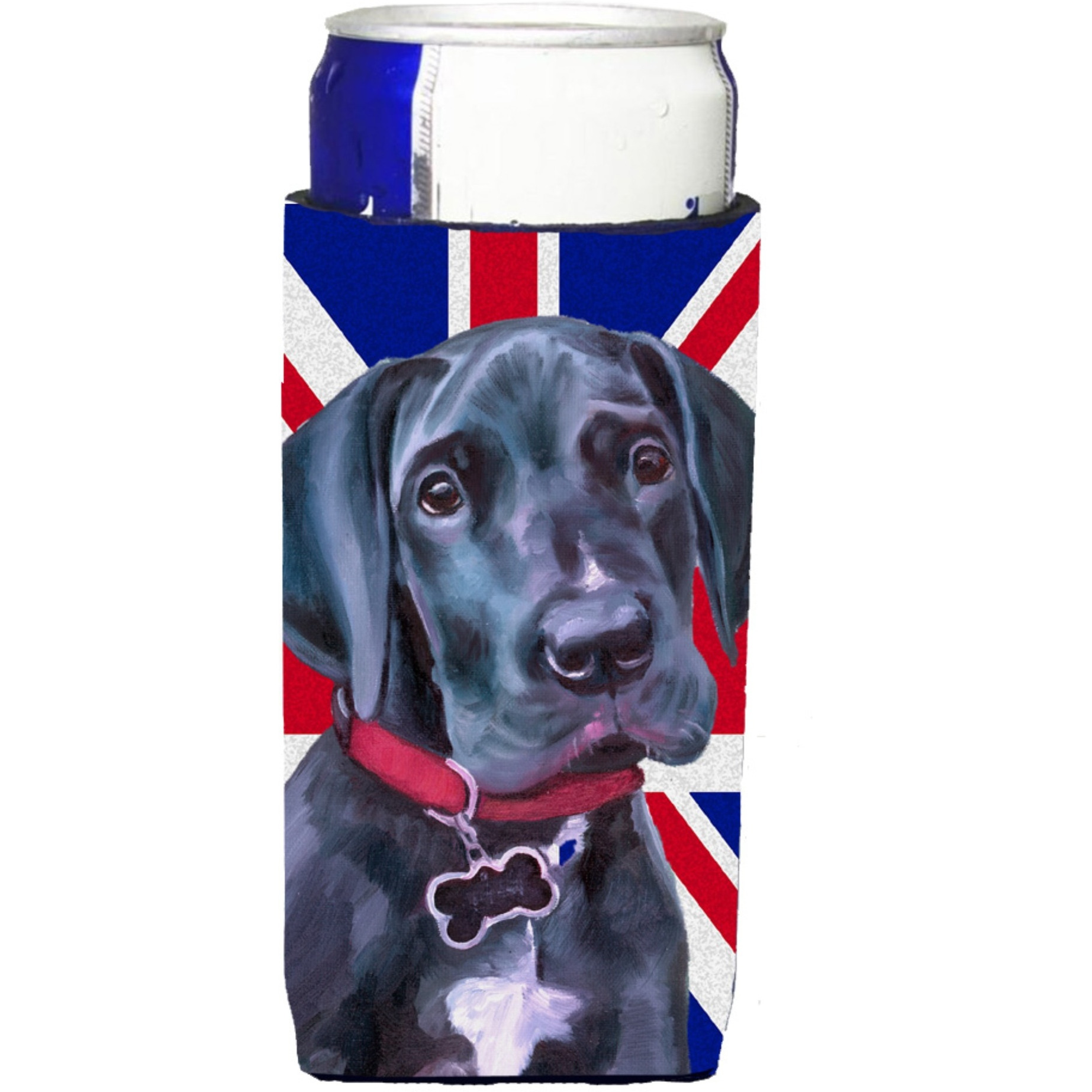 Black Great Dane Puppy with English Union Jack British Flag Ultra Beverage Insulators for slim cans LH9600MUK