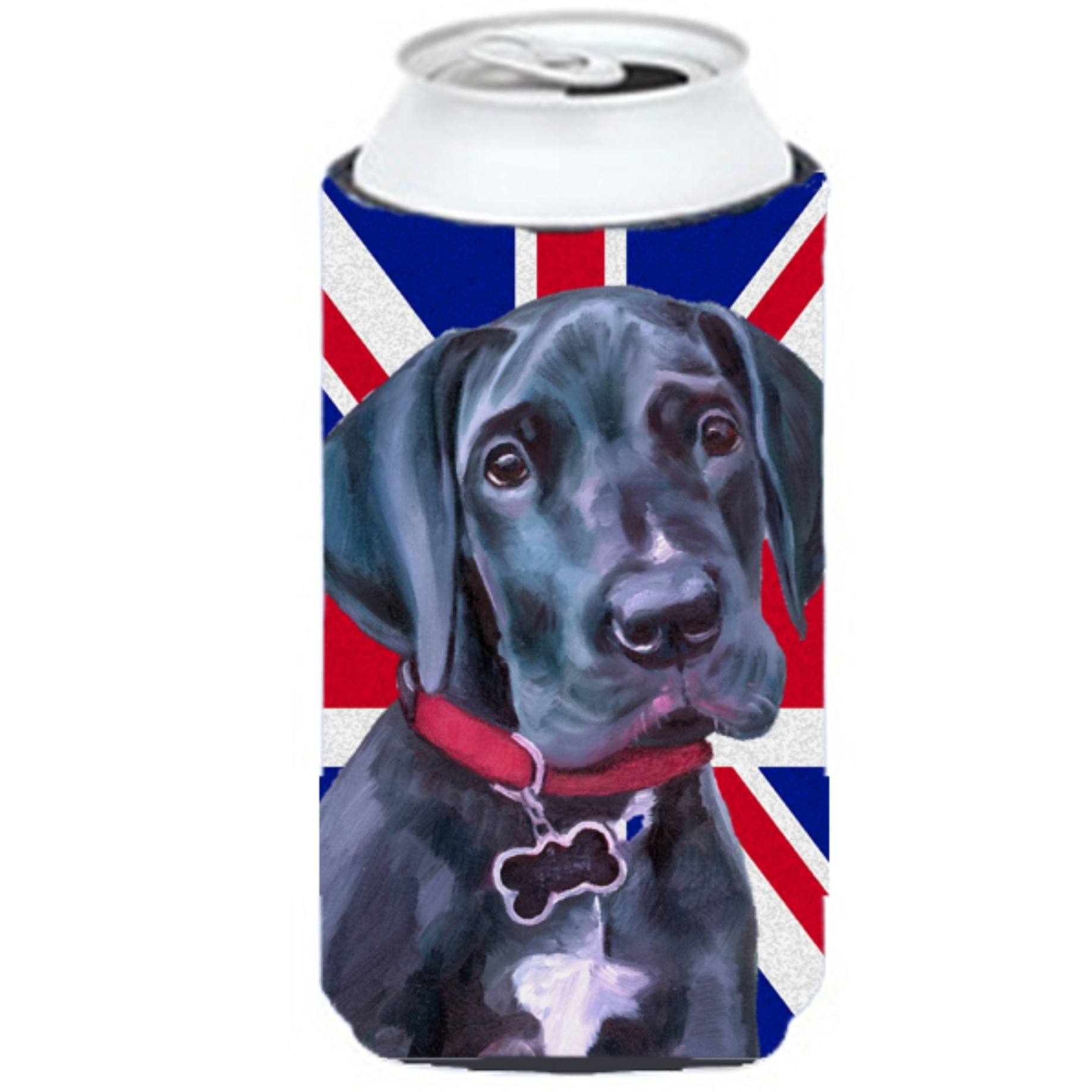 Black Great Dane Puppy with English Union Jack British Flag Tall Boy Beverage Insulator Hugger LH9600TBC
